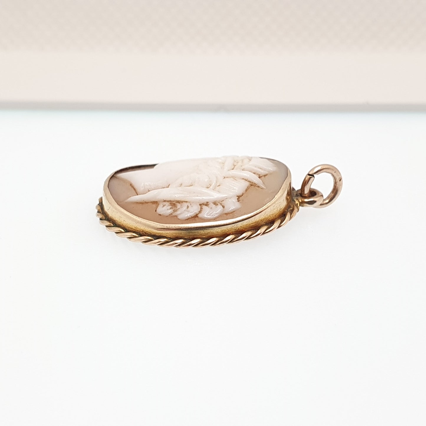 Antique 9ct 9k Gold Victorian Cameo Necklace Pendant Solid 375 Male Bust Oval Rope Border Hand Carved Shell 1800s Vintage Jewelry Jewellery
