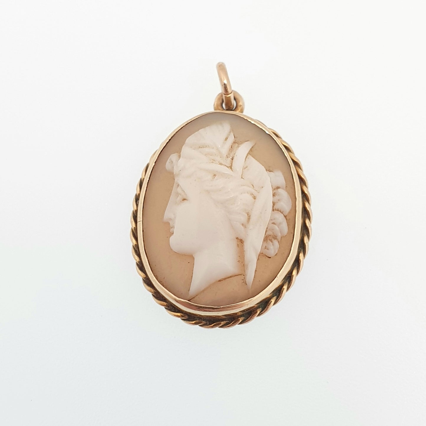 Antique 9ct 9k Gold Victorian Cameo Necklace Pendant Solid 375 Male Bust Oval Rope Border Hand Carved Shell 1800s Vintage Jewelry Jewellery