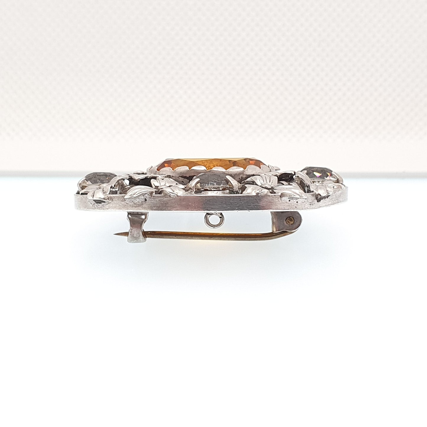Antique Solid Silver Citrine Paste Brooch Bernard Instone Style Diamond Pastes Art Nouveau Large Big Flower Oval Cut Vintage Jewelry