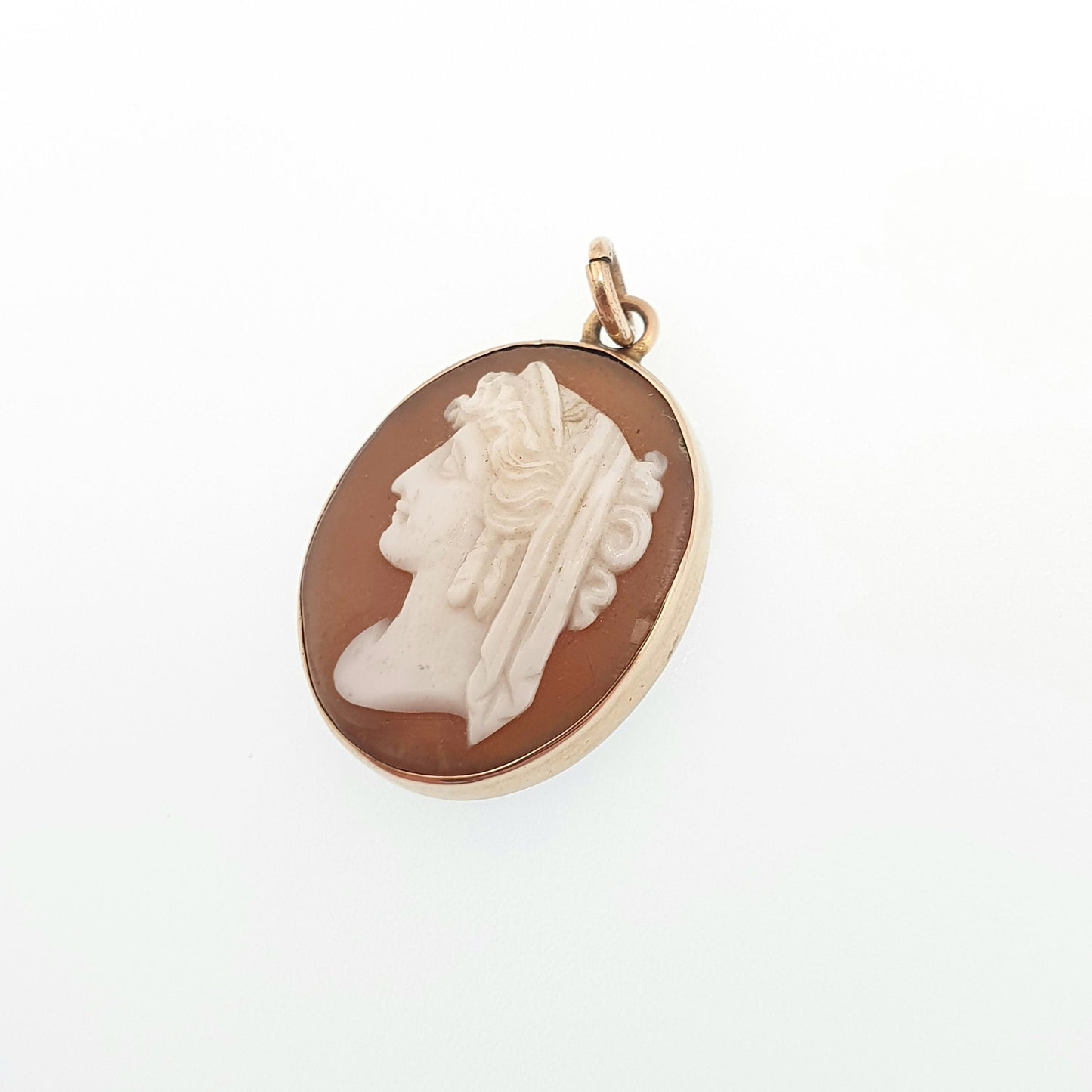 Antique Victorian 9ct 9k Gold Cameo Necklace Pendant Solid 375 Unique Oval Rope Border Hand Carved Shell 1800s Vintage Jewelry Jewellery