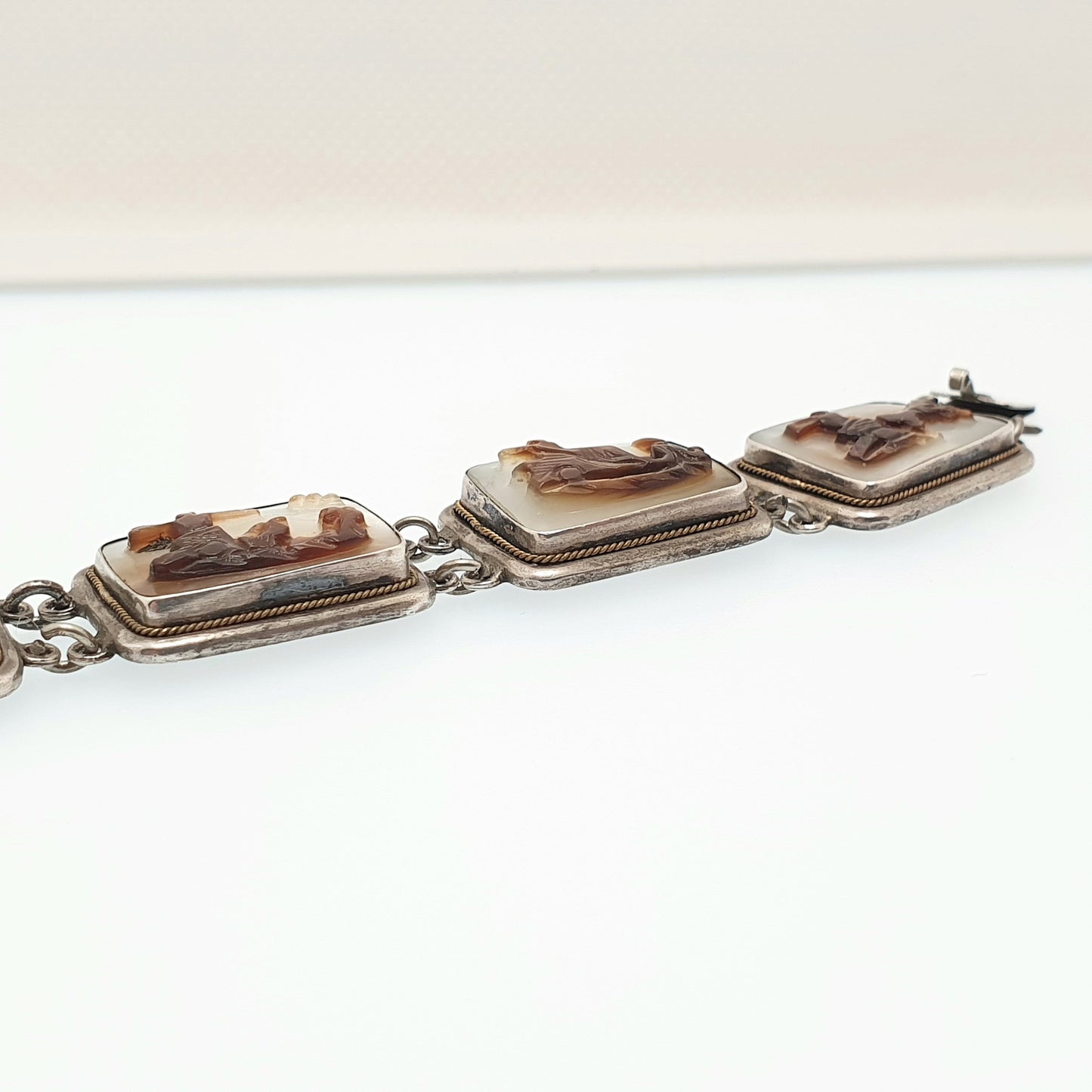 Antique Solid Silver Cameo Bracelet Abalone Art Deco Vintage 1920s Shell Hand Carved Handmade Artisan Womens Italian Jewelry Jewellery
