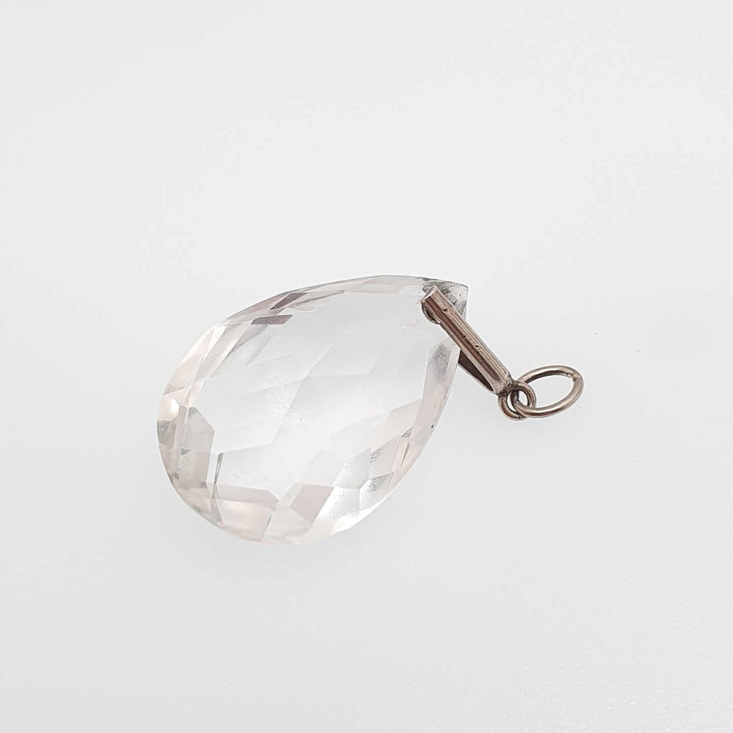Antique Rock Crystal Quartz Solid Silver Pendant Necklace Art Deco Large Big Faceted 1920s Gemstone Clear Style Womens Jewelry Jewellery