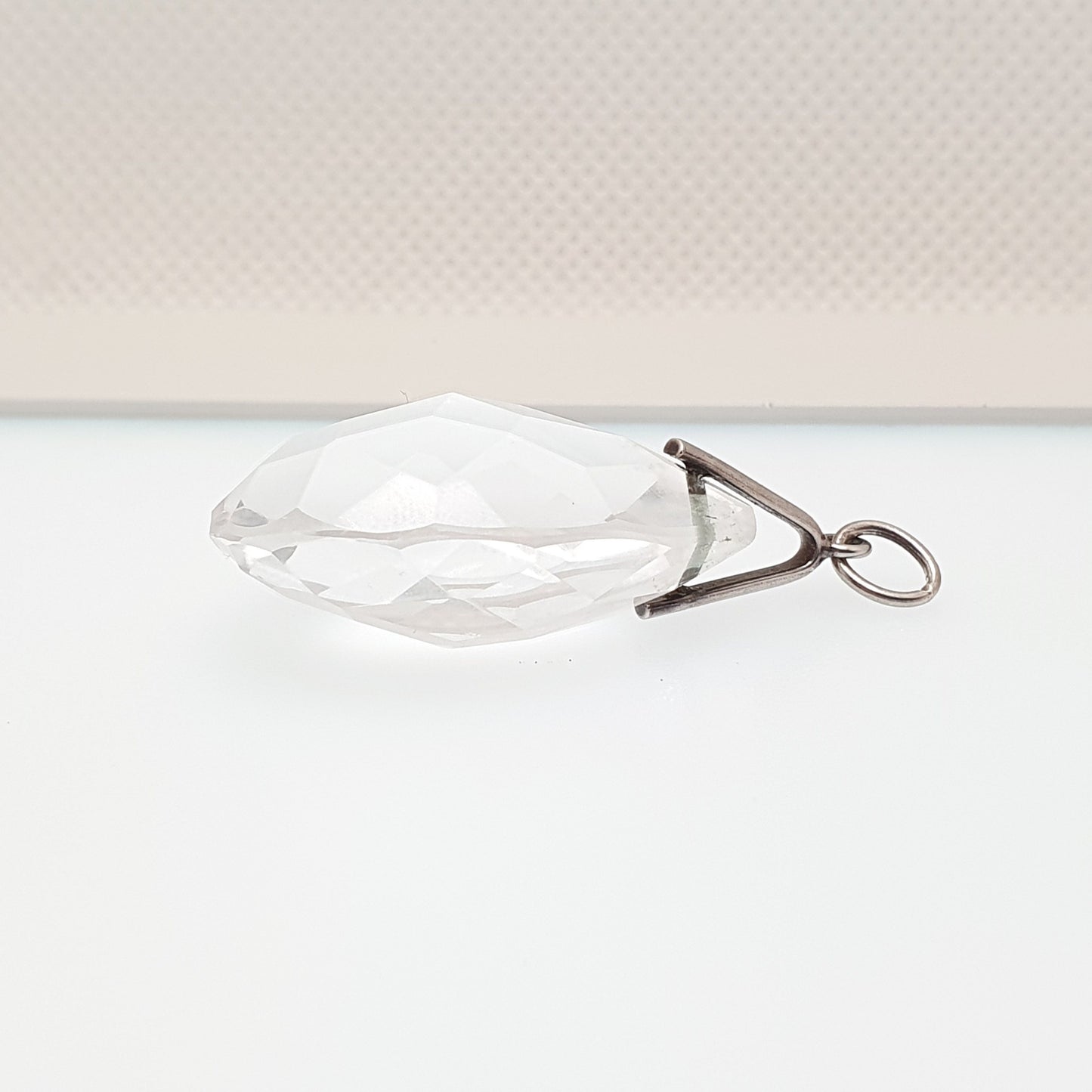 Antique Rock Crystal Quartz Solid Silver Pendant Necklace Art Deco Large Big Faceted 1920s Gemstone Clear Style Womens Jewelry Jewellery