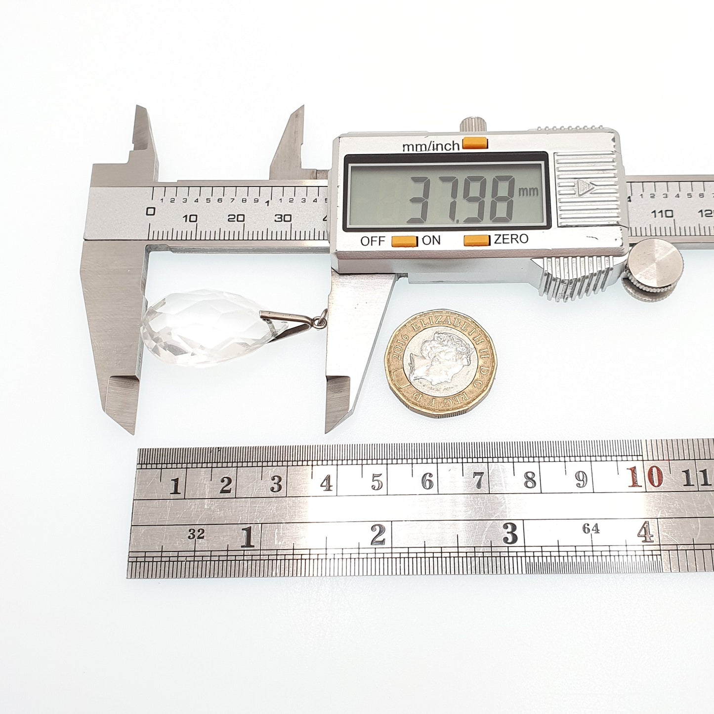 Antique Rock Crystal Quartz Solid Silver Pendant Necklace Art Deco Large Big Faceted 1920s Gemstone Clear Style Womens Jewelry Jewellery