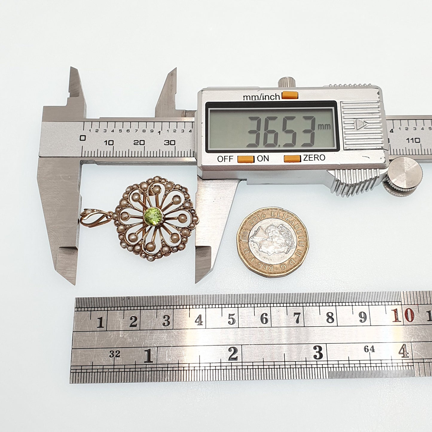 Antique 9k 9ct Gold Peridot Olivine Necklace Pendant Brooch Seed Pearl Flower Art Nouveau Edwardian Solid 375 Elegant Jewelry Jewellery