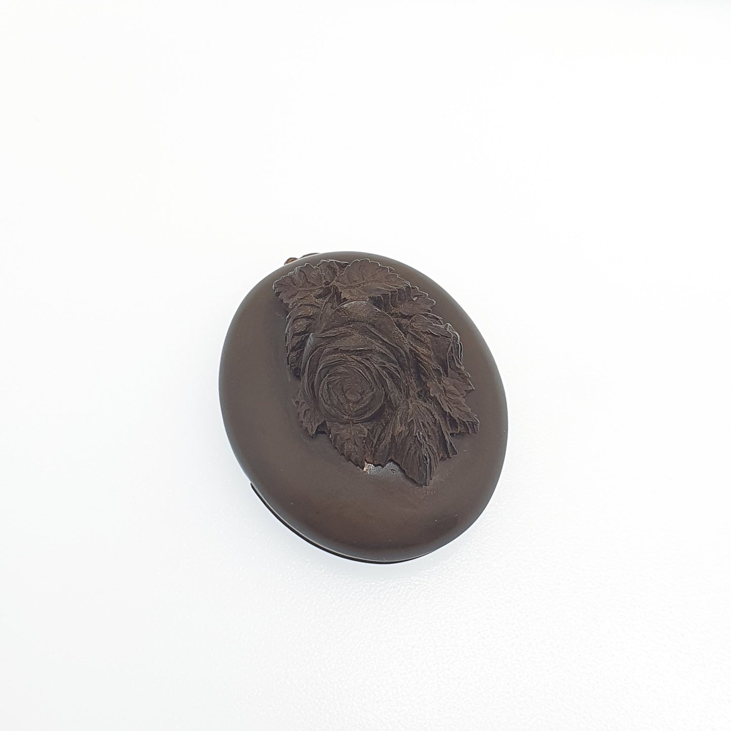 Antique Victorian Vulcanite Locket Pendant Cameo Flower Necklace Whitby Jet Imitation Mourning Ebonite Large Jewelry Jewellery Vintage