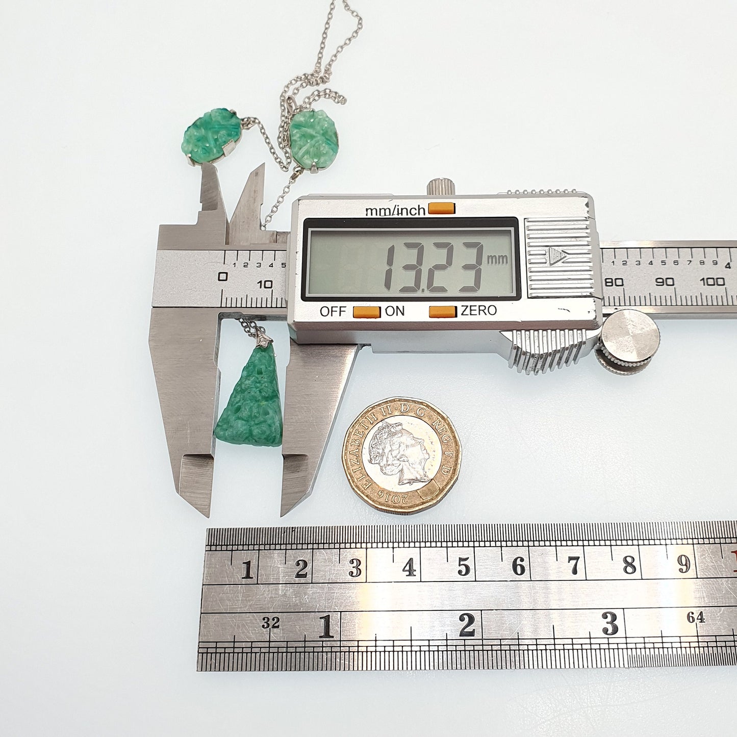 Antique Sterling Silver Peking Glass Jade Necklace Art Deco Lavalier 42cm 6.98g Pendant Vintage Solid 925 Womens Jewelry Jewellery
