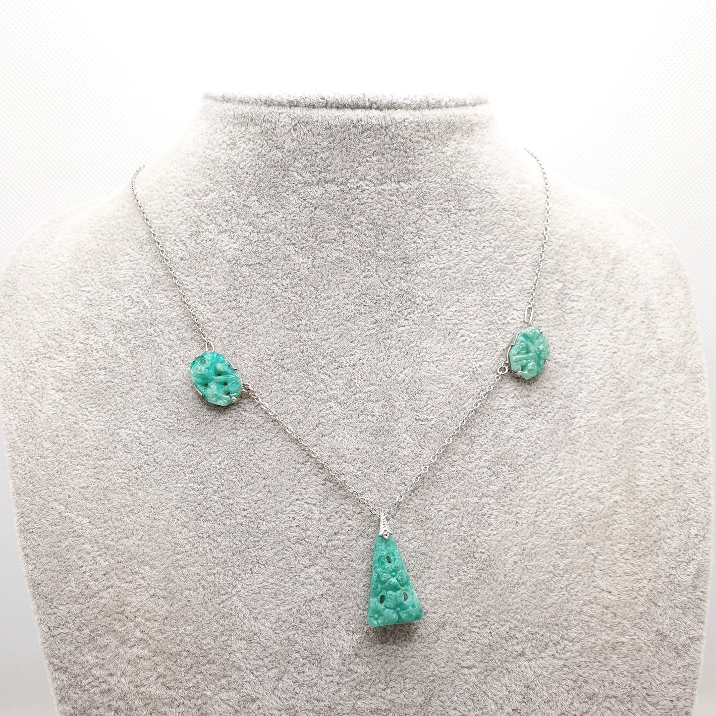 Antique Sterling Silver Peking Glass Jade Necklace Art Deco Lavalier 42cm 6.98g Pendant Vintage Solid 925 Womens Jewelry Jewellery