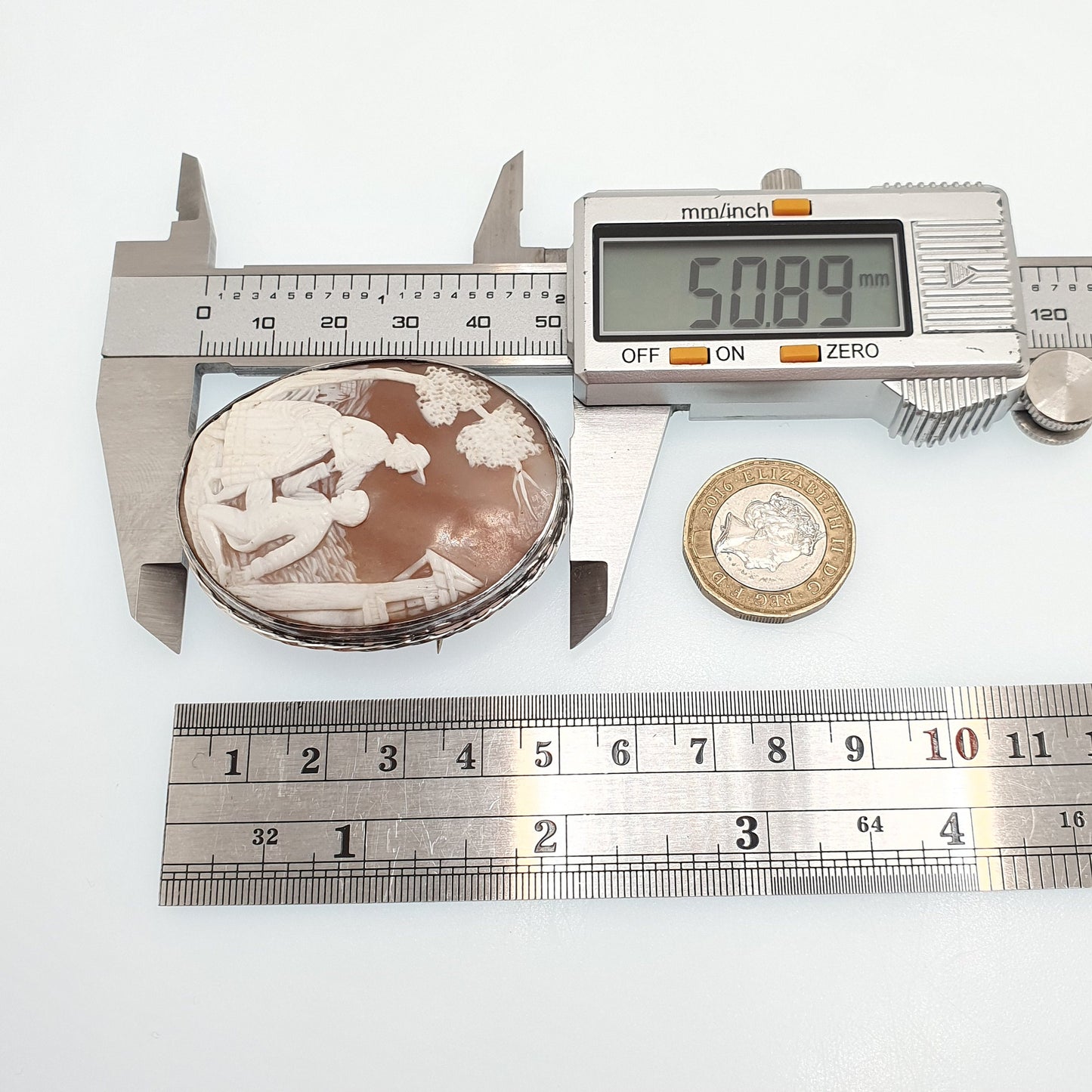 Antique Solid Silver Victorian Cameo Brooch Man Proposing Proposal Large Big Rare 1800s Genuine Shell Fine Unique Carved Vintage Womens