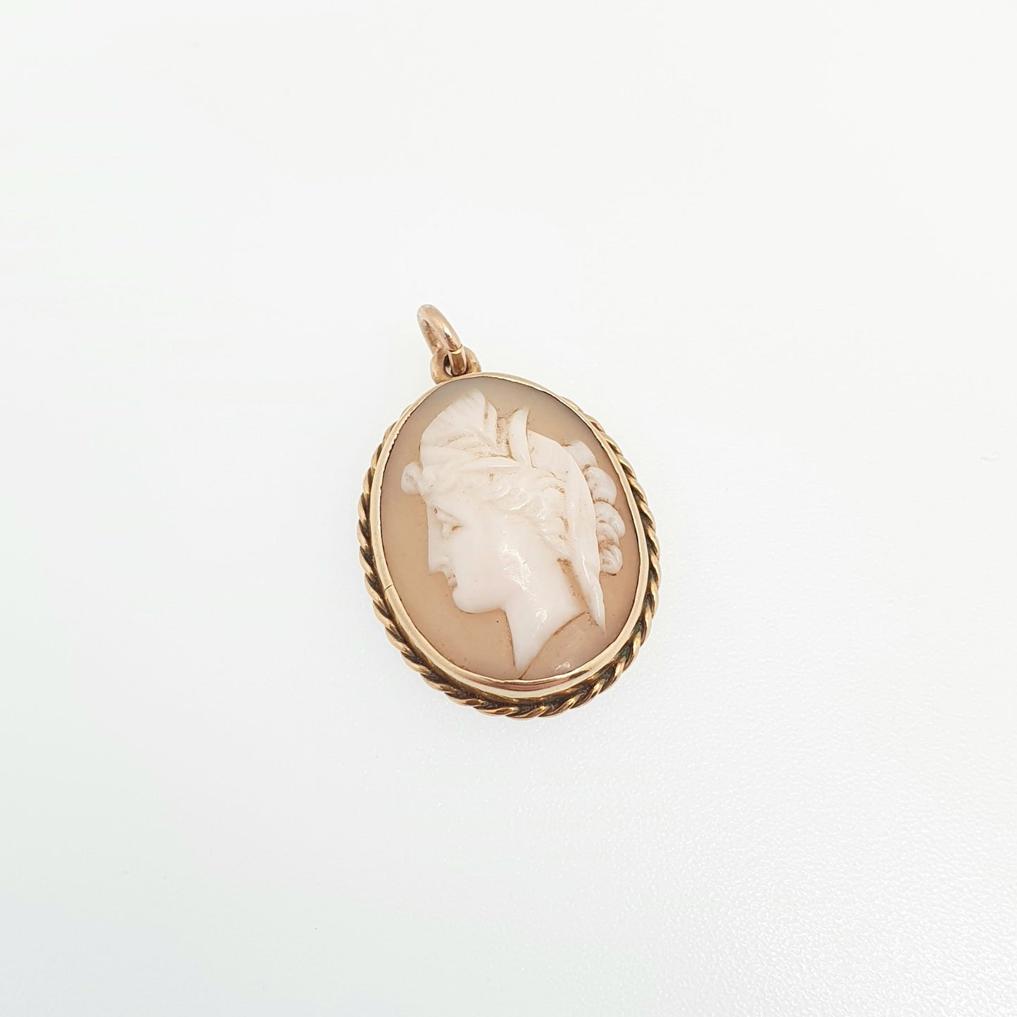 Antique 9ct 9k Gold Victorian Cameo Necklace Pendant Solid 375 Male Bust Oval Rope Border Hand Carved Shell 1800s Vintage Jewelry Jewellery