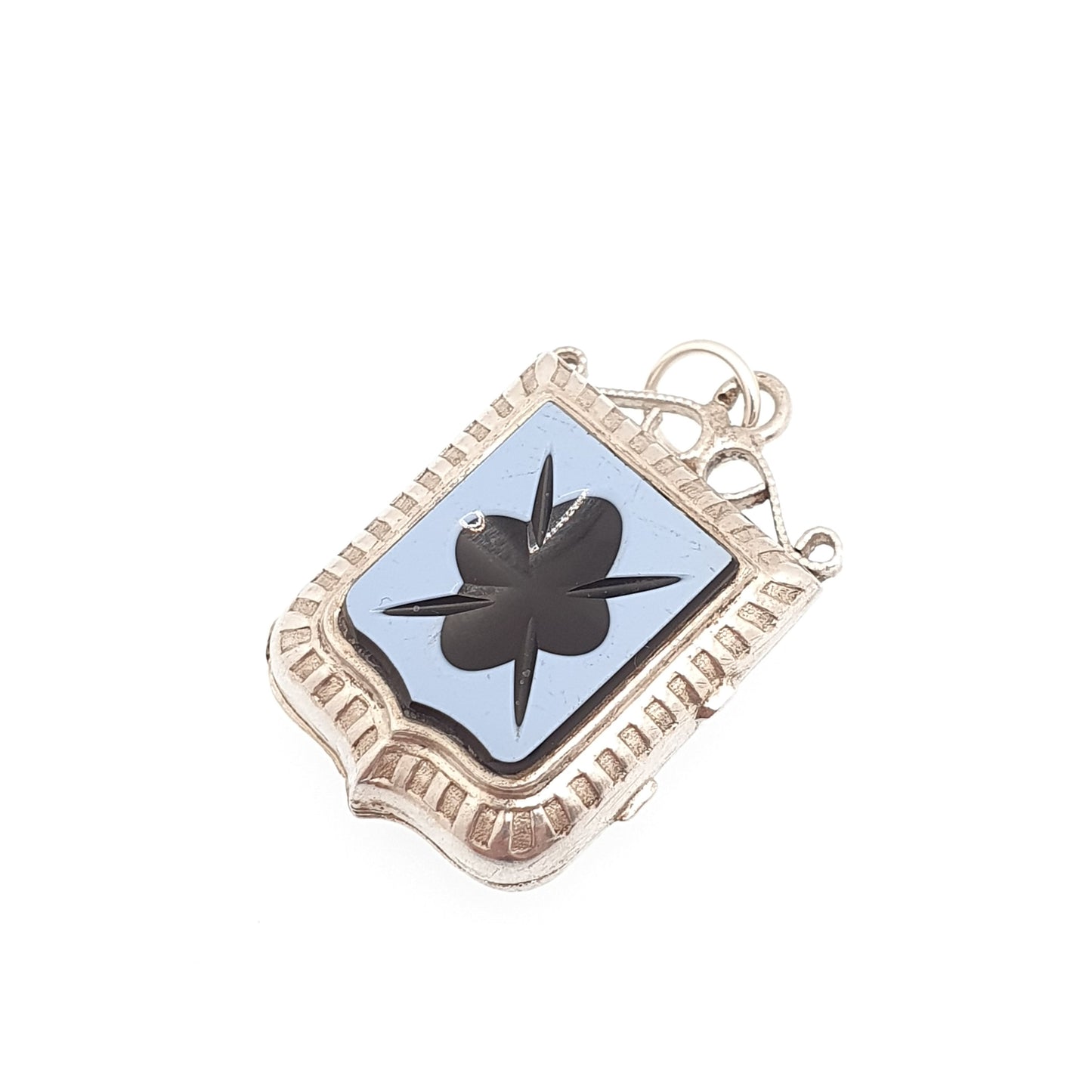 Antique Solid Silver Intaglio Locket Shield Pendant Faux Agate Necklace Pendant Picture Photo Rare Unique Vintage Womens Jewelry Jewellery