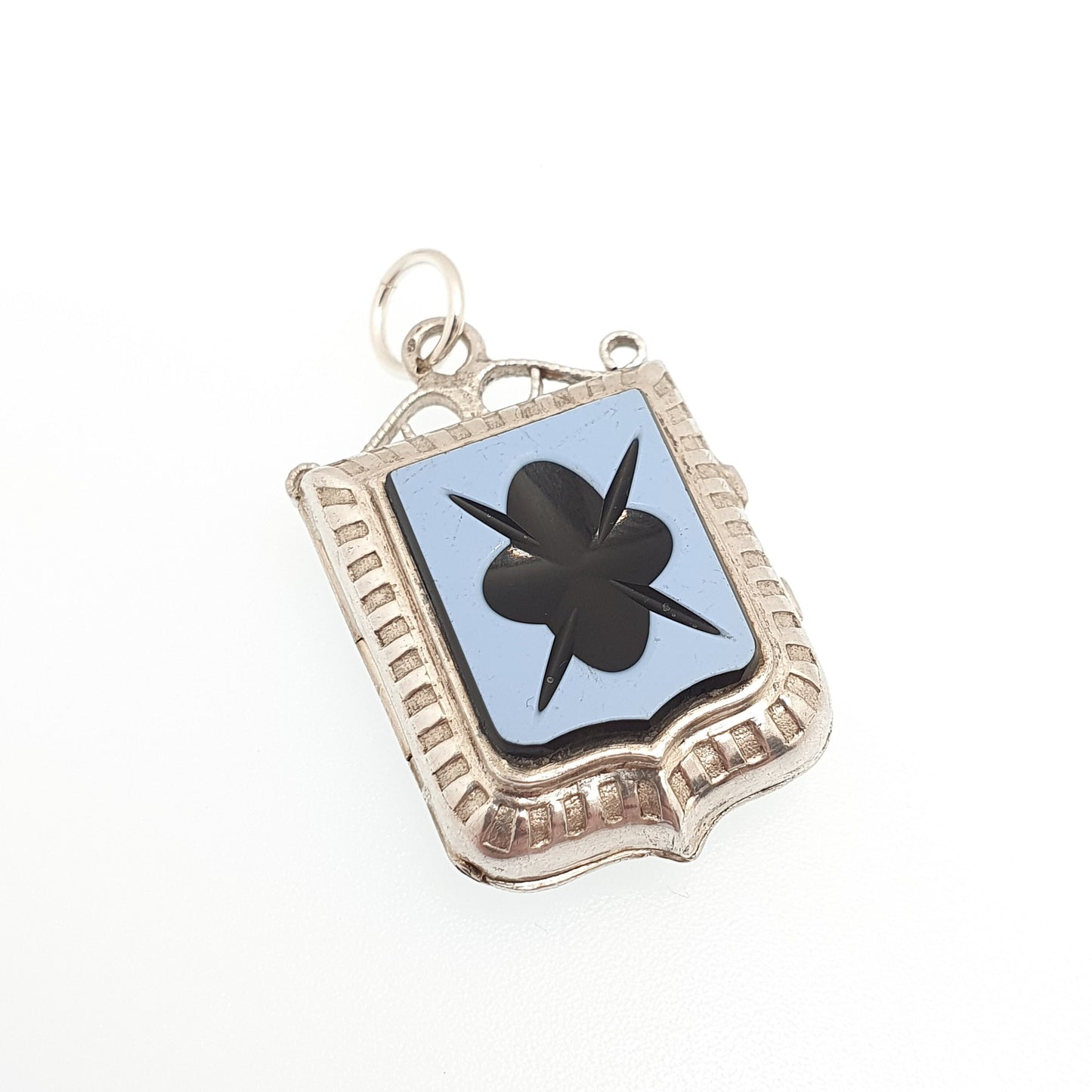 Antique Solid Silver Intaglio Locket Shield Pendant Faux Agate Necklace Pendant Picture Photo Rare Unique Vintage Womens Jewelry Jewellery