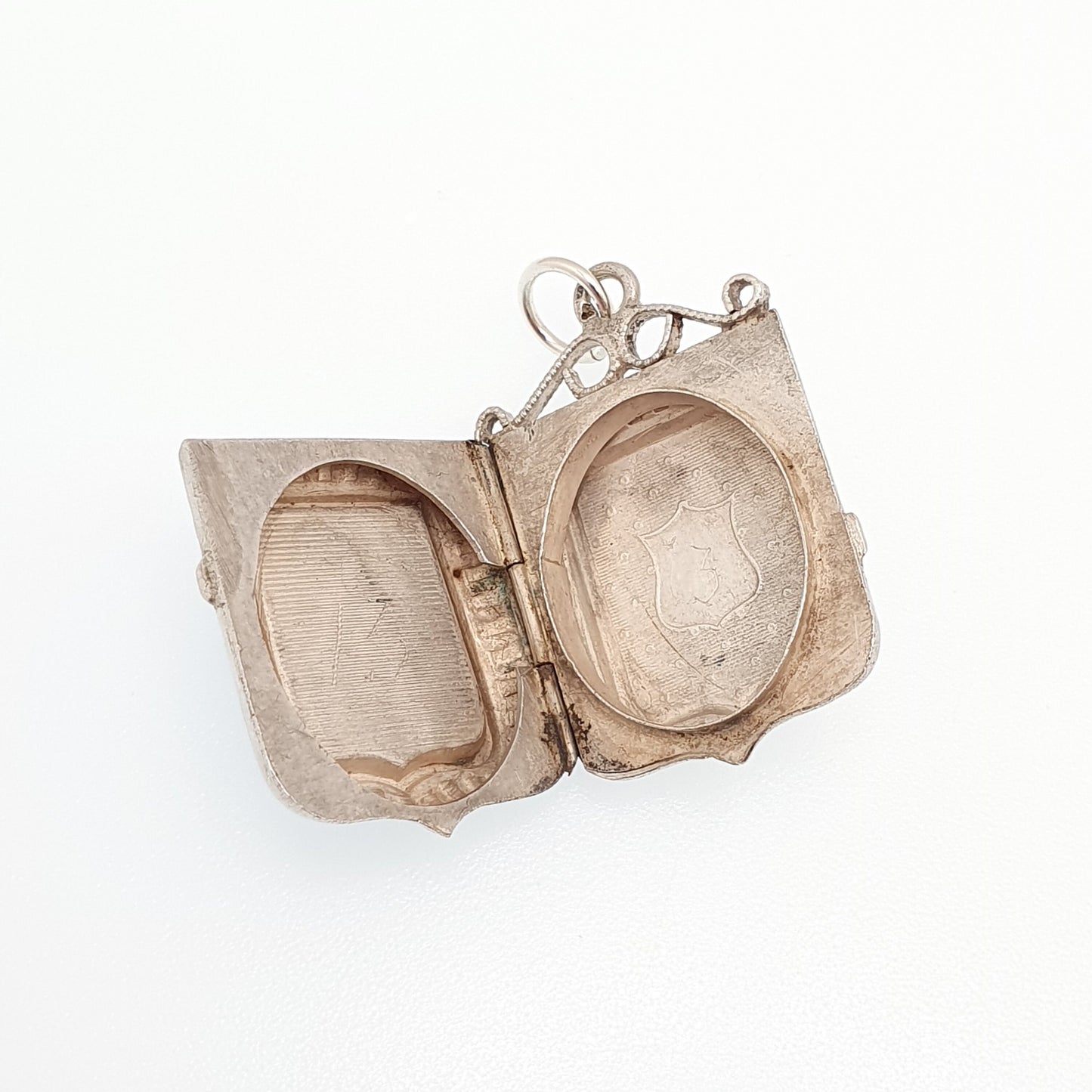 Antique Solid Silver Intaglio Locket Shield Pendant Faux Agate Necklace Pendant Picture Photo Rare Unique Vintage Womens Jewelry Jewellery