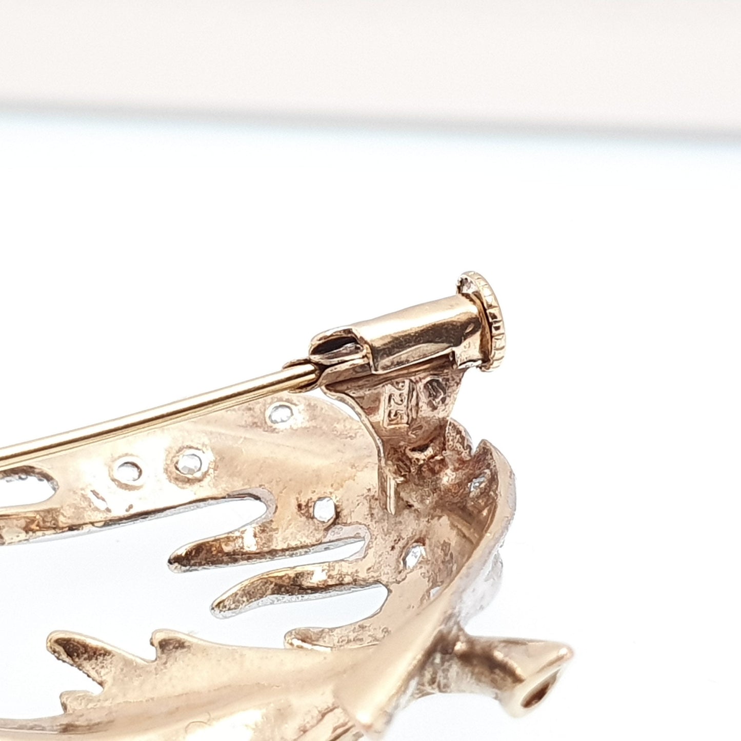 Antique Sterling Silver Diamond Paste Leaf Brooch Gold Vermeil Holly Art Deco Ornate Sparkly Fine Estate Solid 925 Cute Jewelry Jewellery