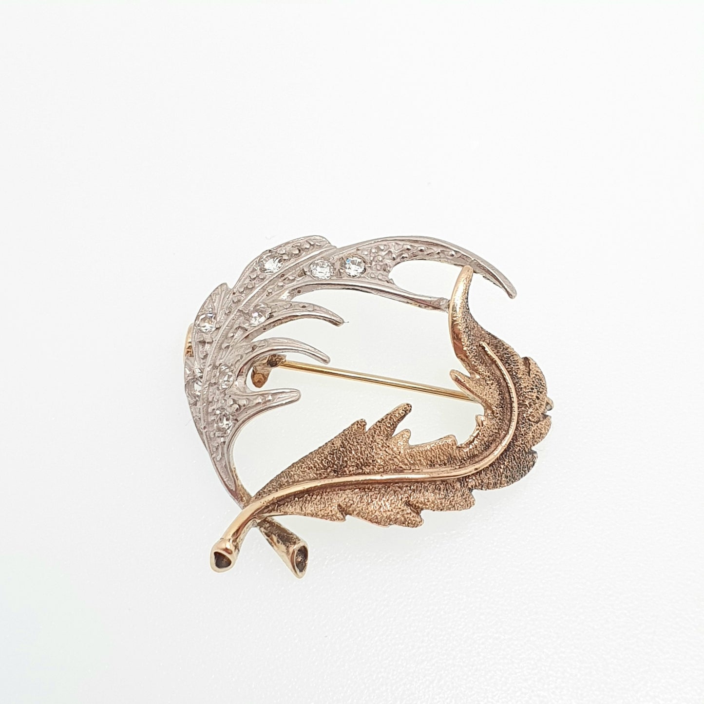 Antique Sterling Silver Diamond Paste Leaf Brooch Gold Vermeil Holly Art Deco Ornate Sparkly Fine Estate Solid 925 Cute Jewelry Jewellery