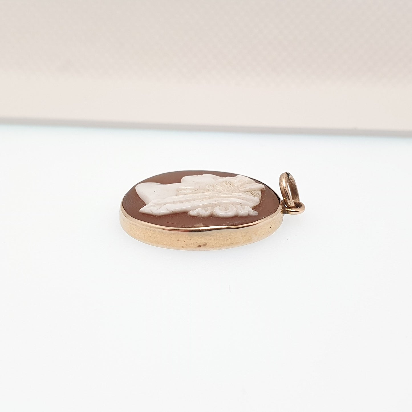 Antique Victorian 9ct 9k Gold Cameo Necklace Pendant Solid 375 Unique Oval Rope Border Hand Carved Shell 1800s Vintage Jewelry Jewellery