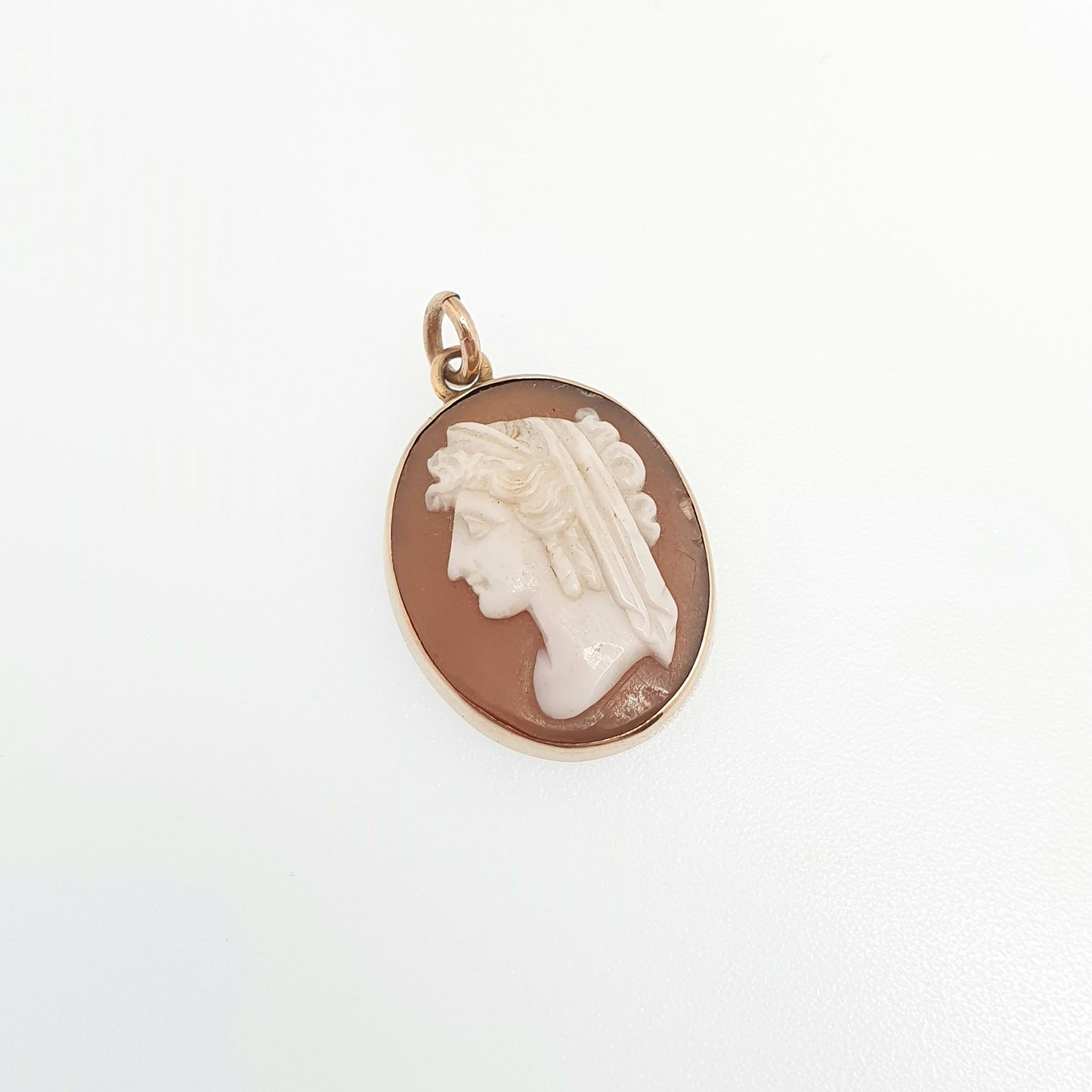 Antique Victorian 9ct 9k Gold Cameo Necklace Pendant Solid 375 Unique Oval Rope Border Hand Carved Shell 1800s Vintage Jewelry Jewellery