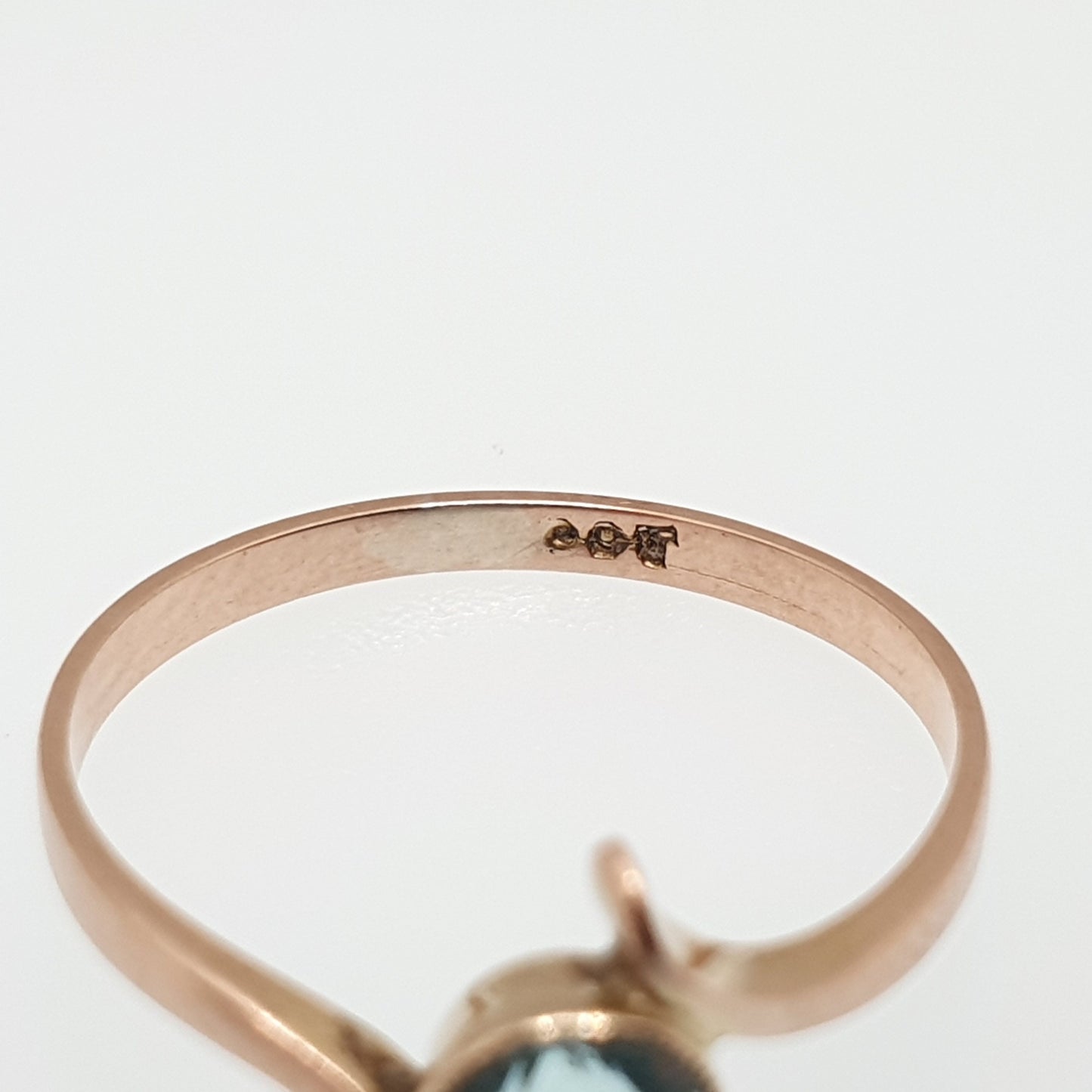 Antique 9ct 9k Gold Aquamarine Paste Ring Edwardian 1900s Solitaire Rose Gold Light Blue Solid 375 Fine Vintage Womens Jewelry Jewellery