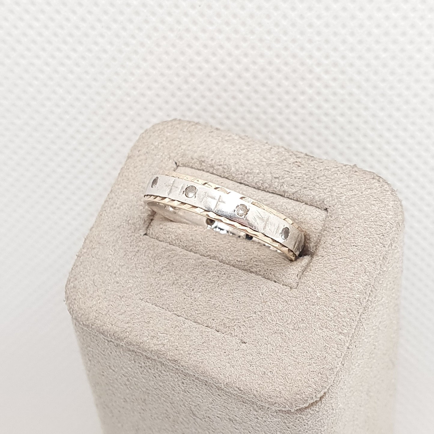 Antique 9ct 9k Gold Sterling Silver Eternity Ring Diamond White Spinel Band Art Deco Fine Estate Sparkly Full 1950s Womens Jewelry Jewellery