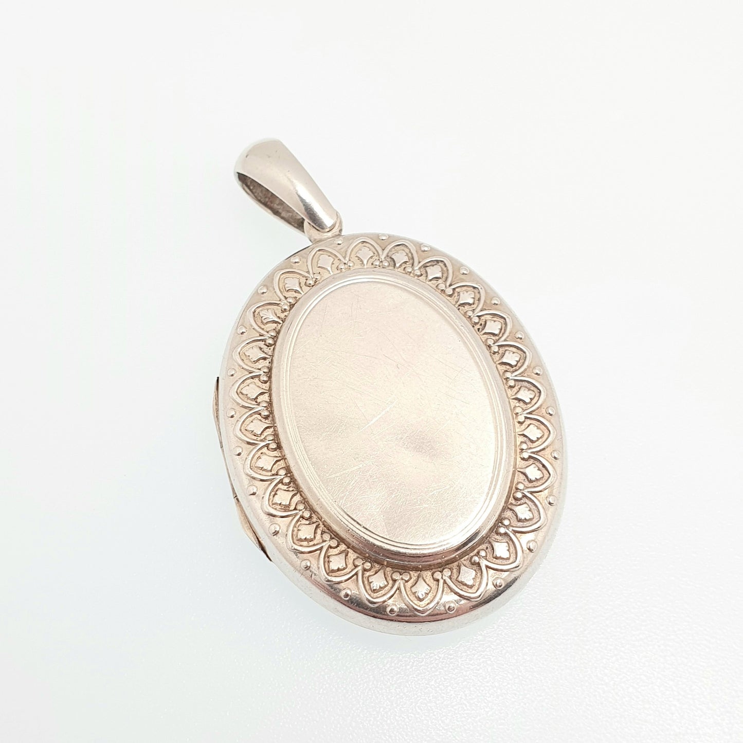 Antique Victorian Solid Silver Locket Large Big Scroll Border Necklace Pendant Picture Photo 1800s Womens Vintage Jewellery Jewelry