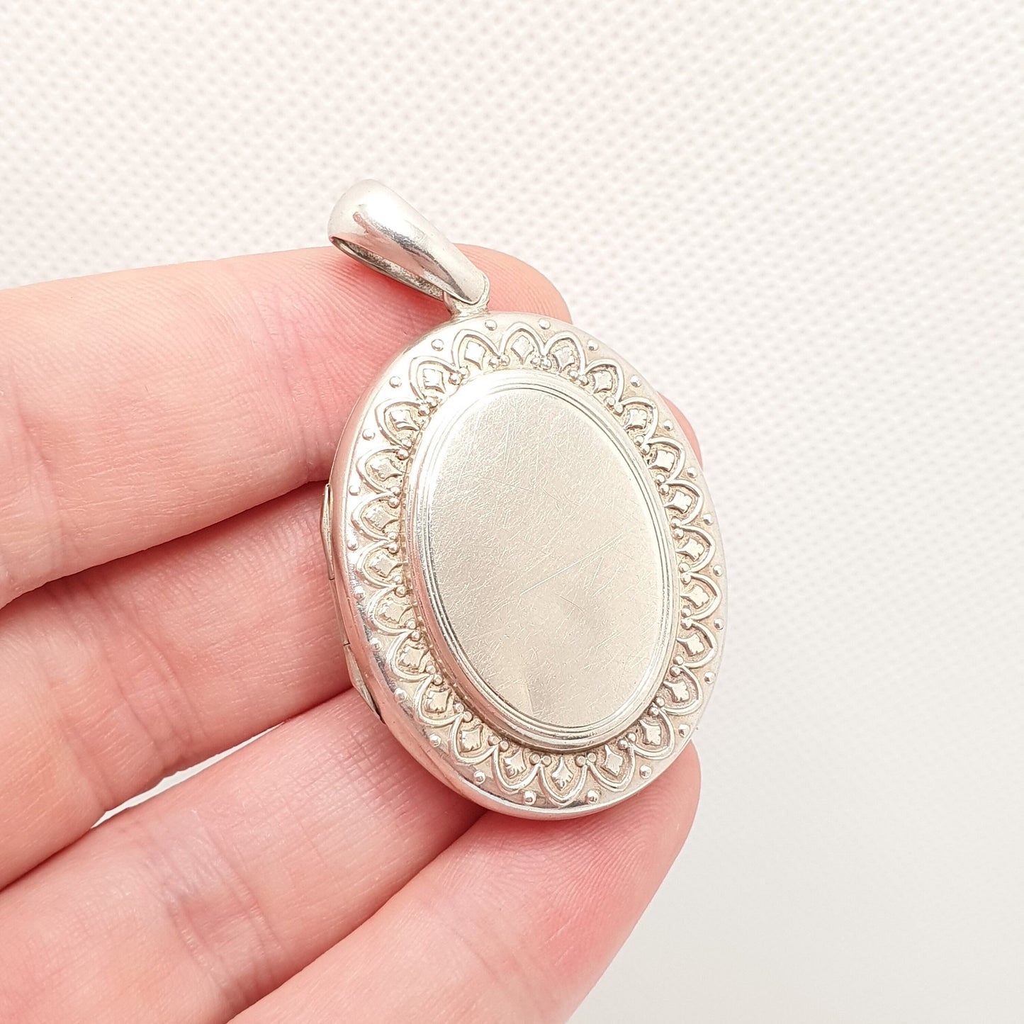 Antique Victorian Solid Silver Locket Large Big Scroll Border Necklace Pendant Picture Photo 1800s Womens Vintage Jewellery Jewelry