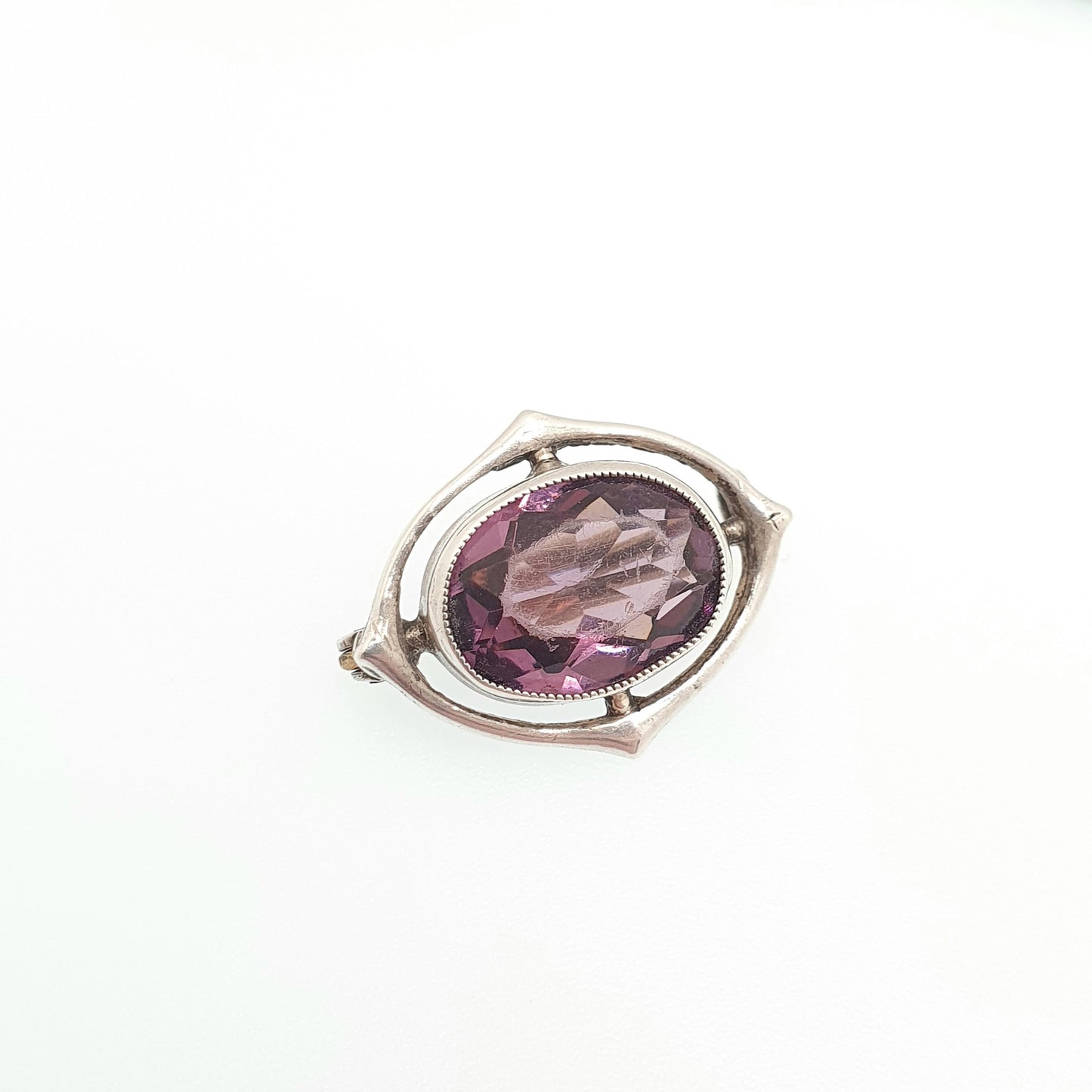Antique Charles Horner Sterling Silver Amethyst Paste Brooch 1914 Hallmark Art Nouveau Oval Cut Genuine CH Vintage Jewellery Jewelry