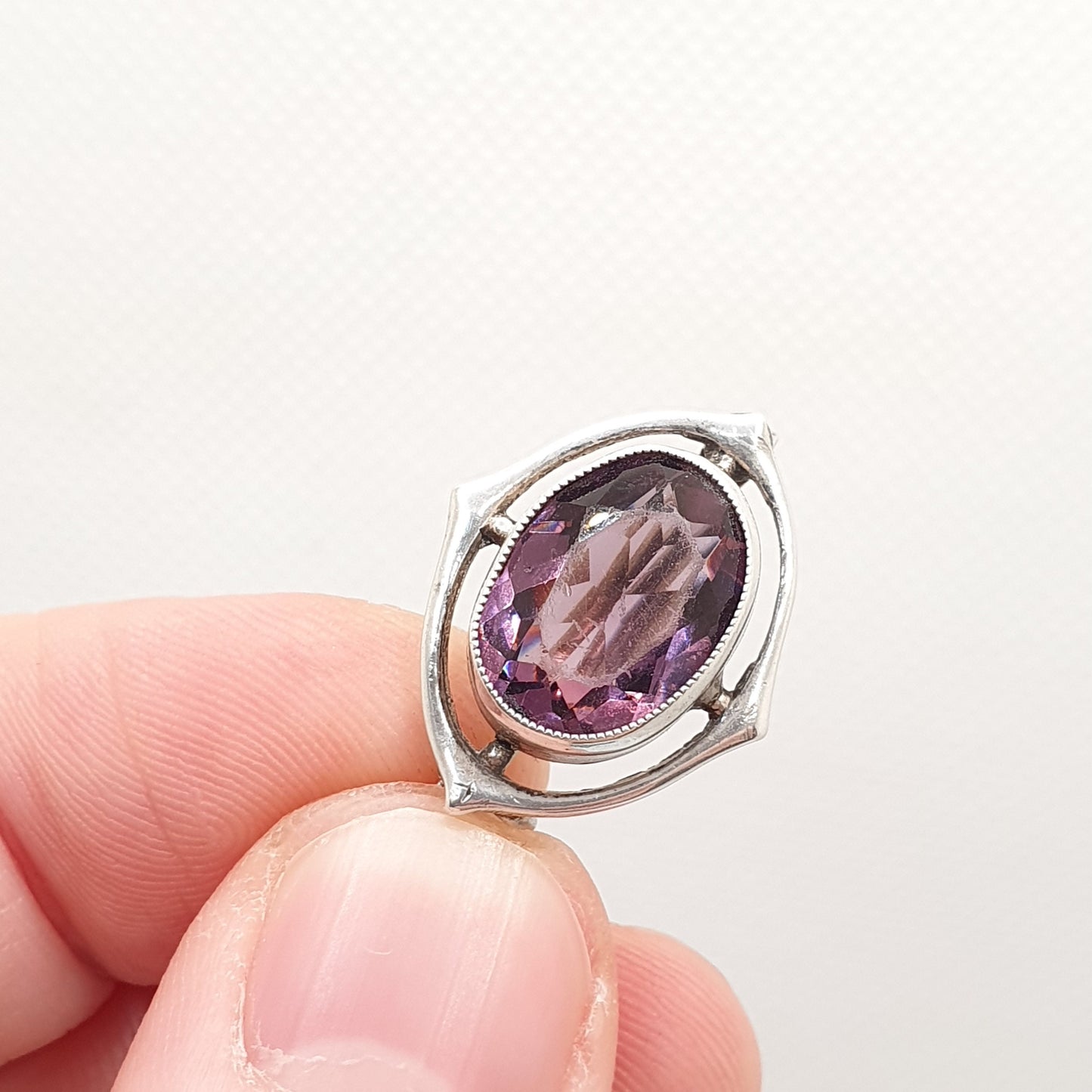 Antique Charles Horner Sterling Silver Amethyst Paste Brooch 1914 Hallmark Art Nouveau Oval Cut Genuine CH Vintage Jewellery Jewelry
