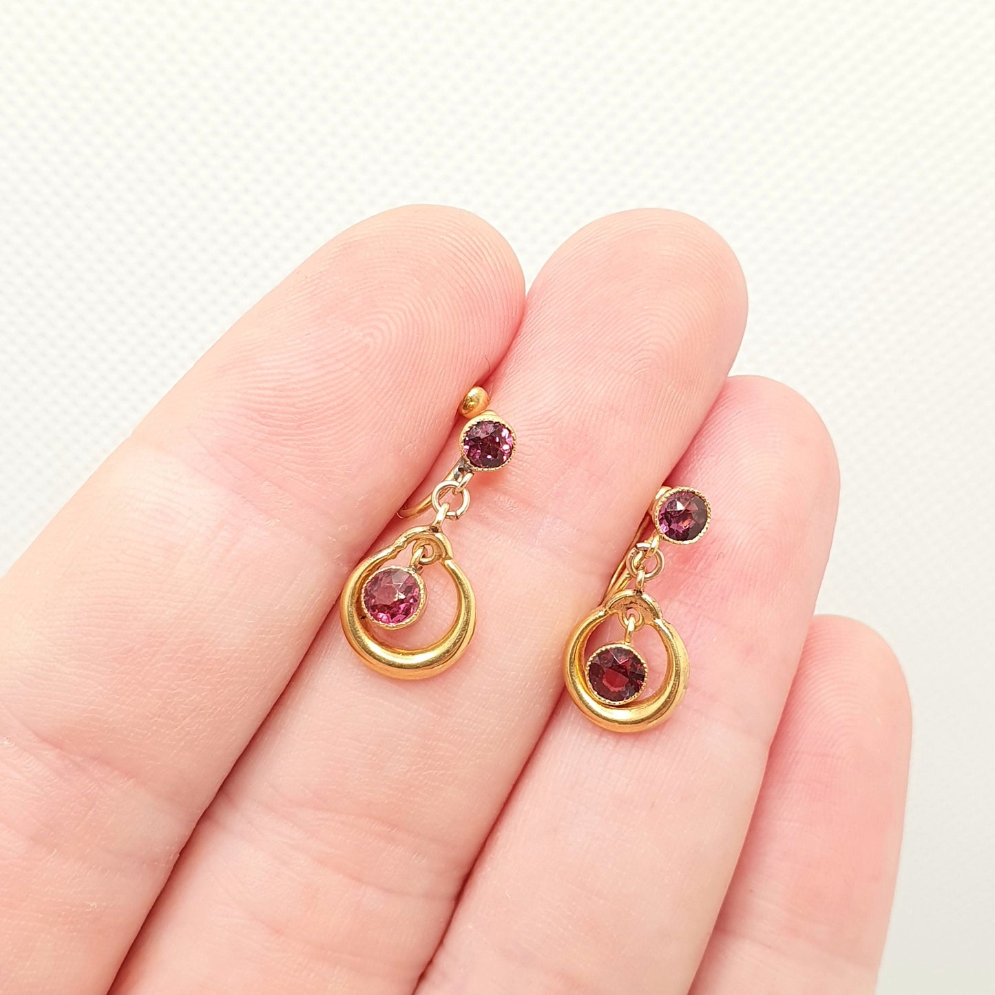 Antique 9ct 375 Gold Garnet Earrings Edwardian Target Pink Purple Real Genuine Solid 9k Screw Back Womens Vintage Jewelry Jewellery Bead