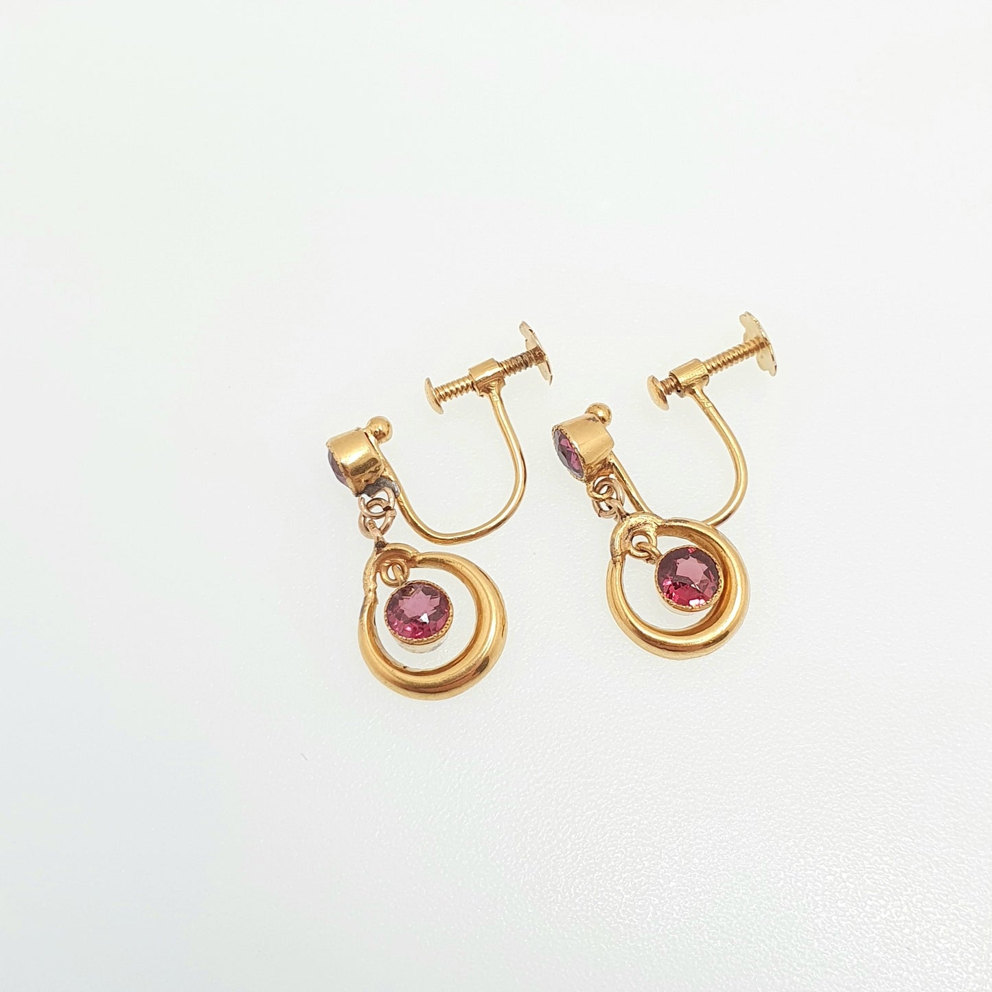 Antique 9ct 375 Gold Garnet Earrings Edwardian Target Pink Purple Real Genuine Solid 9k Screw Back Womens Vintage Jewelry Jewellery Bead