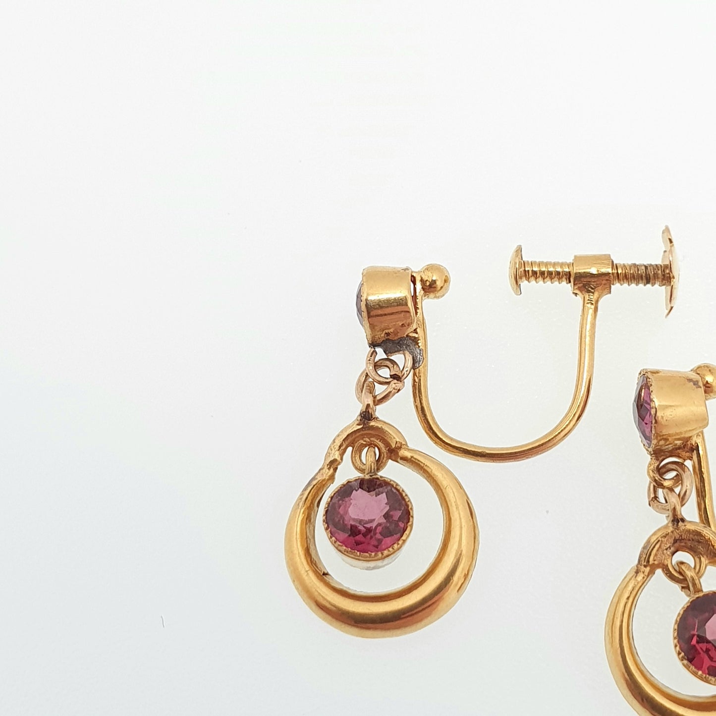 Antique 9ct 375 Gold Garnet Earrings Edwardian Target Pink Purple Real Genuine Solid 9k Screw Back Womens Vintage Jewelry Jewellery Bead