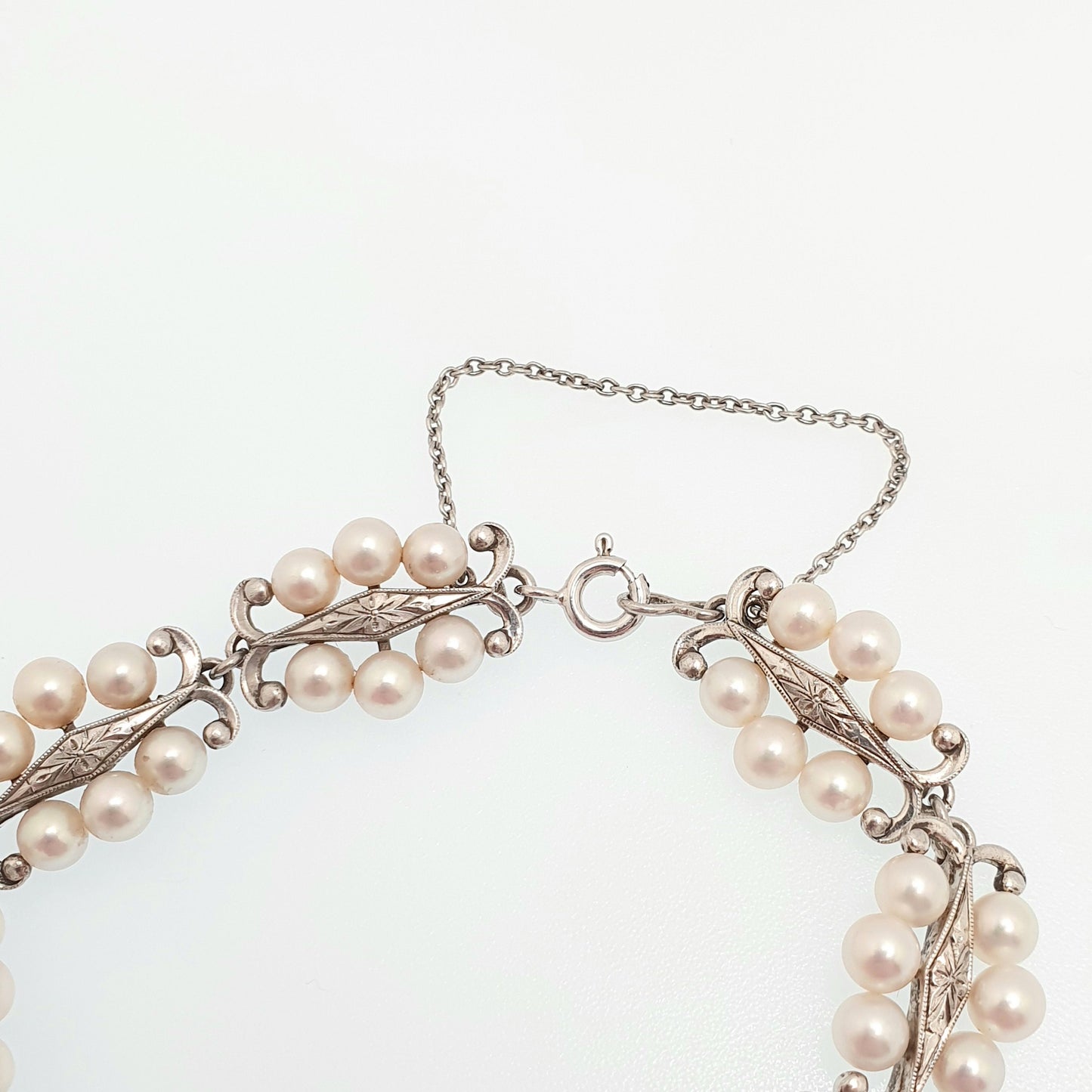 Vintage MIKIMOTO Pearl Bracelet Sterling Silver Cultured Pearls Genuine Real Fine 18cm 7" 18.22g Japanese Japan Womens Jewelry Jewellery