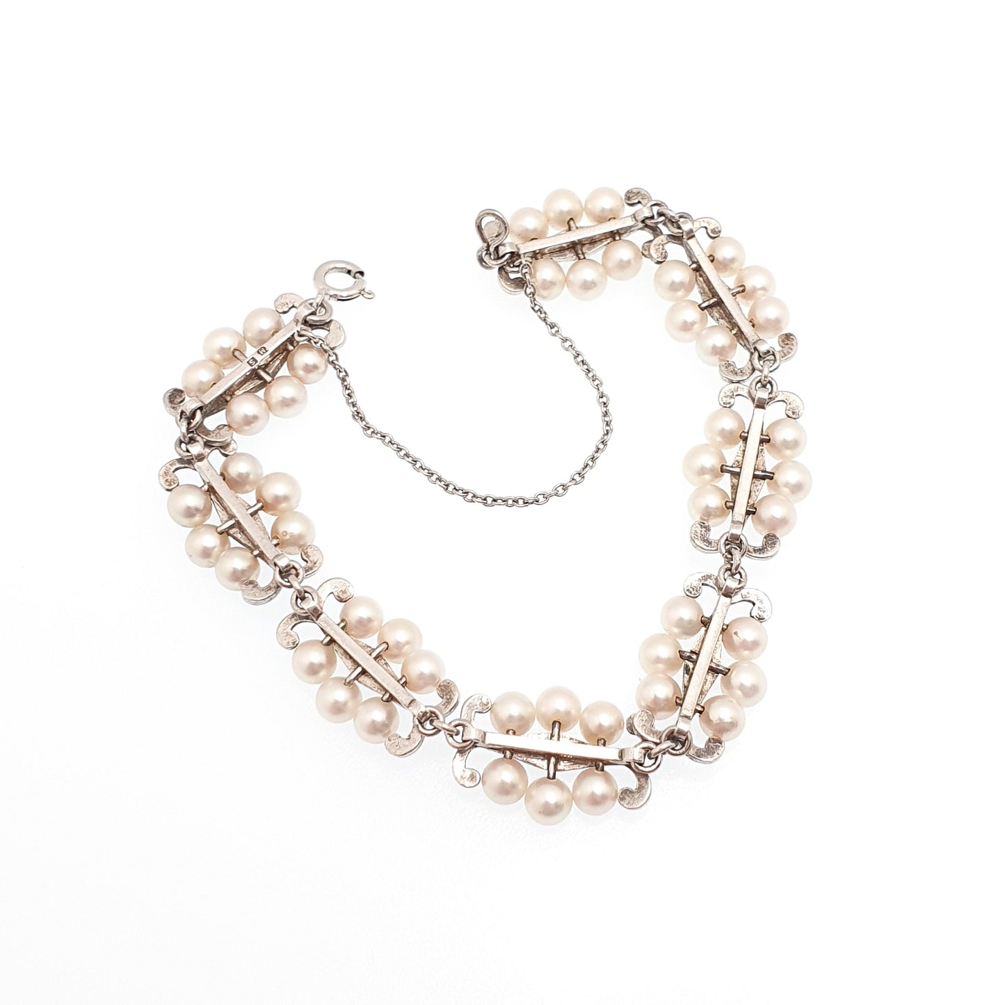 Vintage MIKIMOTO Pearl Bracelet Sterling Silver Cultured Pearls Genuine Real Fine 18cm 7" 18.22g Japanese Japan Womens Jewelry Jewellery