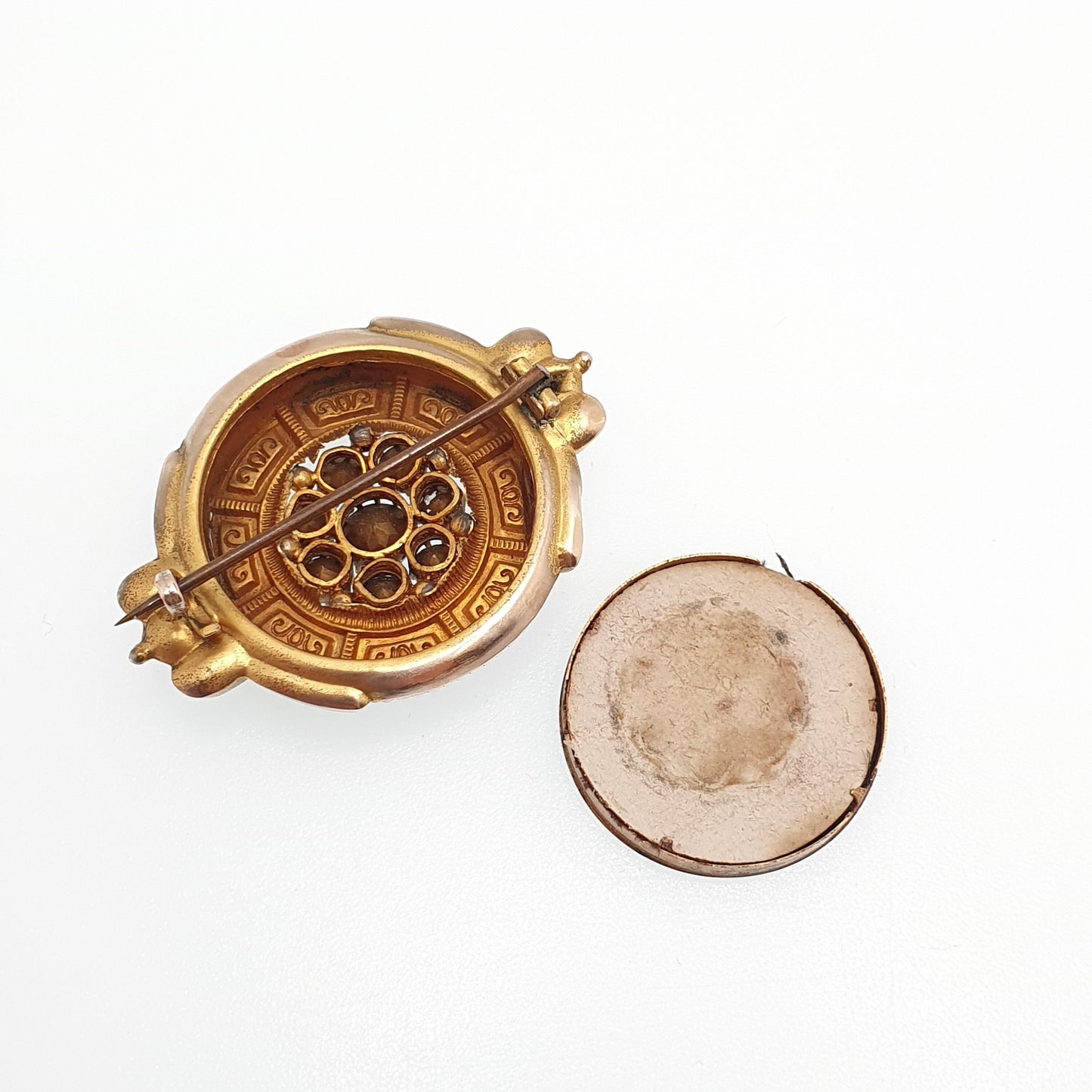 Antique Victorian 9ct Gold Diamond Paste Brooch Mourning Locket Ornate Etruscan Solid 375 Picture Photo Vintage Womens Jewelry Jewellery