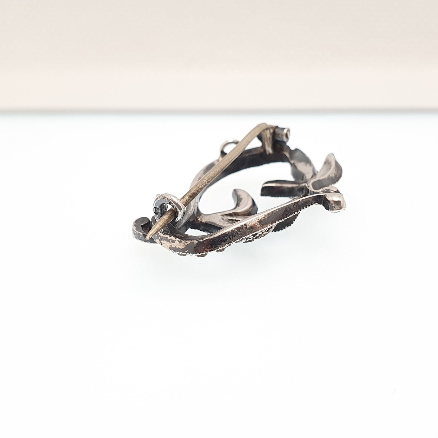 Antique Victorian Solid Silver Diamond Paste Brooch Pin Scroll Flower Late 1800s Sparkly Old Cut Foiled Glass Fine Cute Jewelry Jewellery