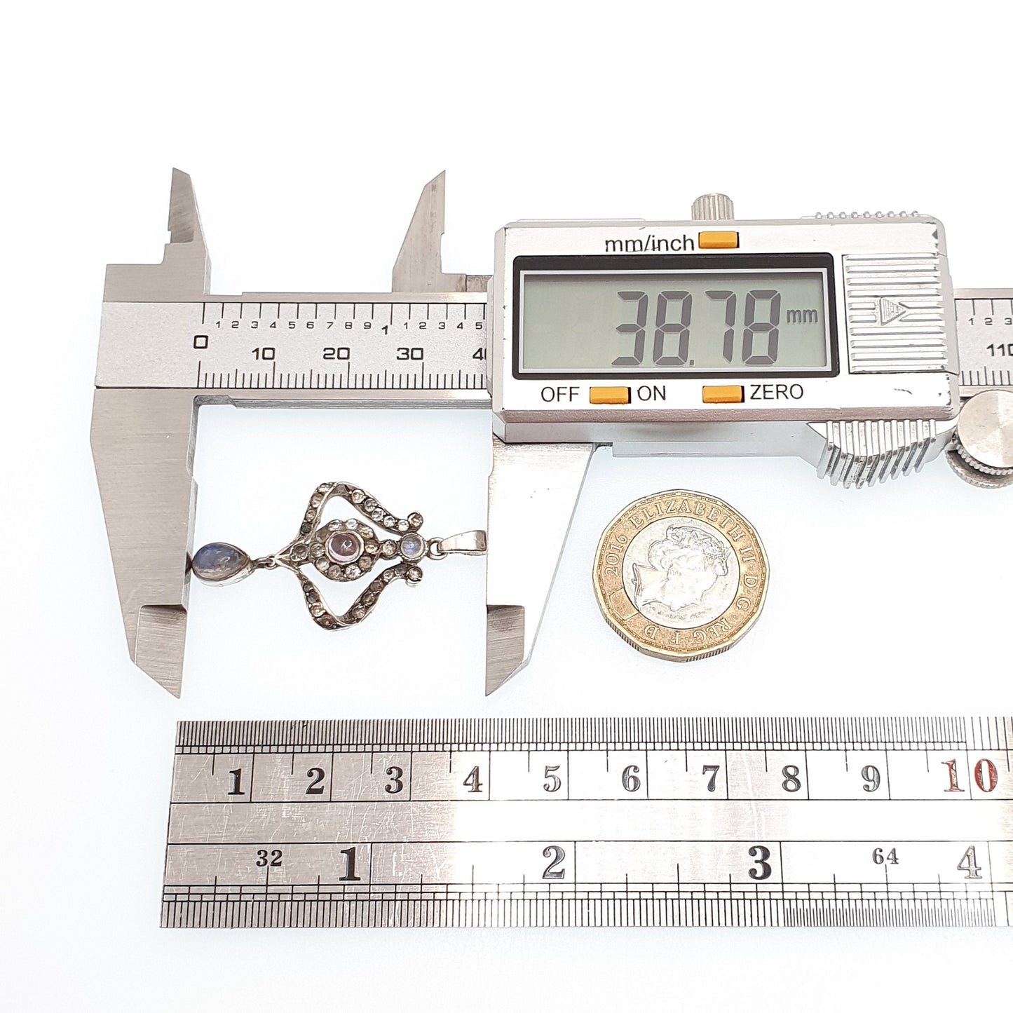 Antique Solid Silver Moonstone Necklace Pendant Diamond Paste Edwardian Amethyst Rare Fine Gemstone Adularescence Womens Jewelry Jewellery