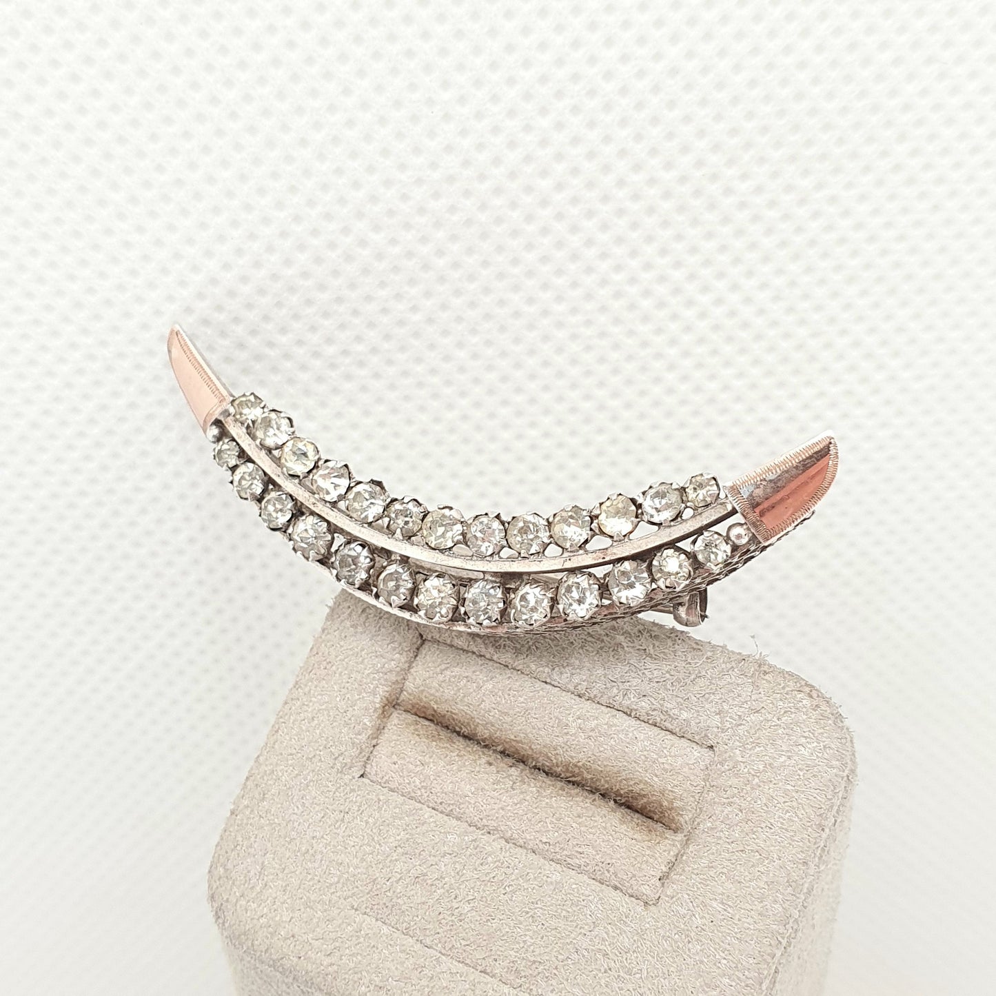Antique Victorian Crescent Moon Diamond Paste Solid Silver Brooch Pin Sparkly Ladies Womens Jewelry Jewellery Vintage 1800s Genuine