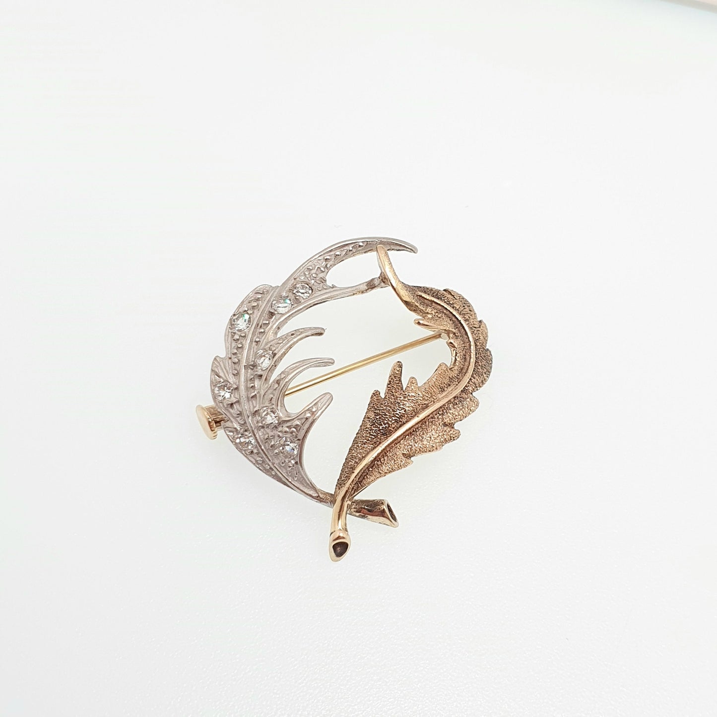 Antique Sterling Silver Diamond Paste Leaf Brooch Gold Vermeil Holly Art Deco Ornate Sparkly Fine Estate Solid 925 Cute Jewelry Jewellery