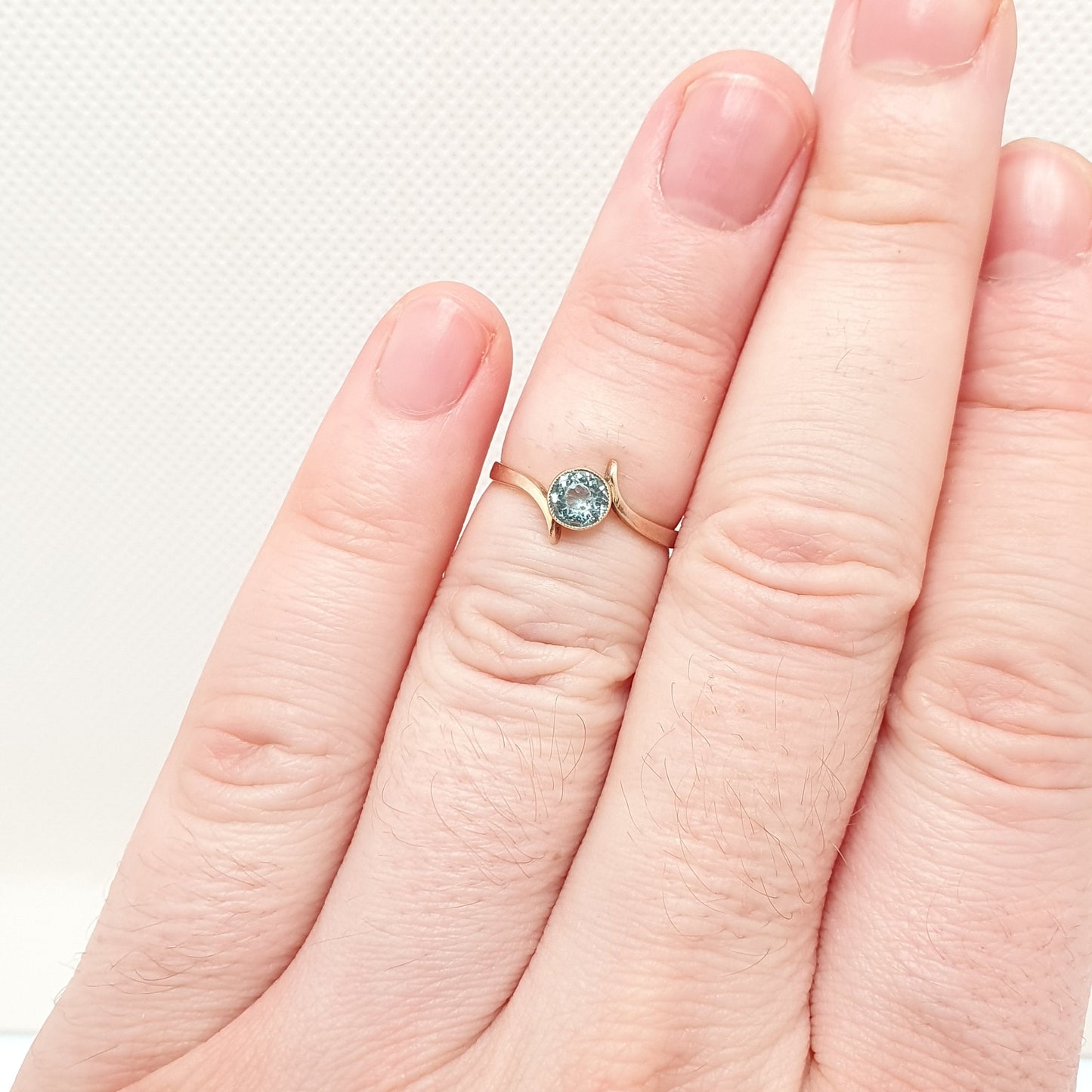 Antique 9ct 9k Gold Aquamarine Paste Ring Edwardian 1900s Solitaire Rose Gold Light Blue Solid 375 Fine Vintage Womens Jewelry Jewellery