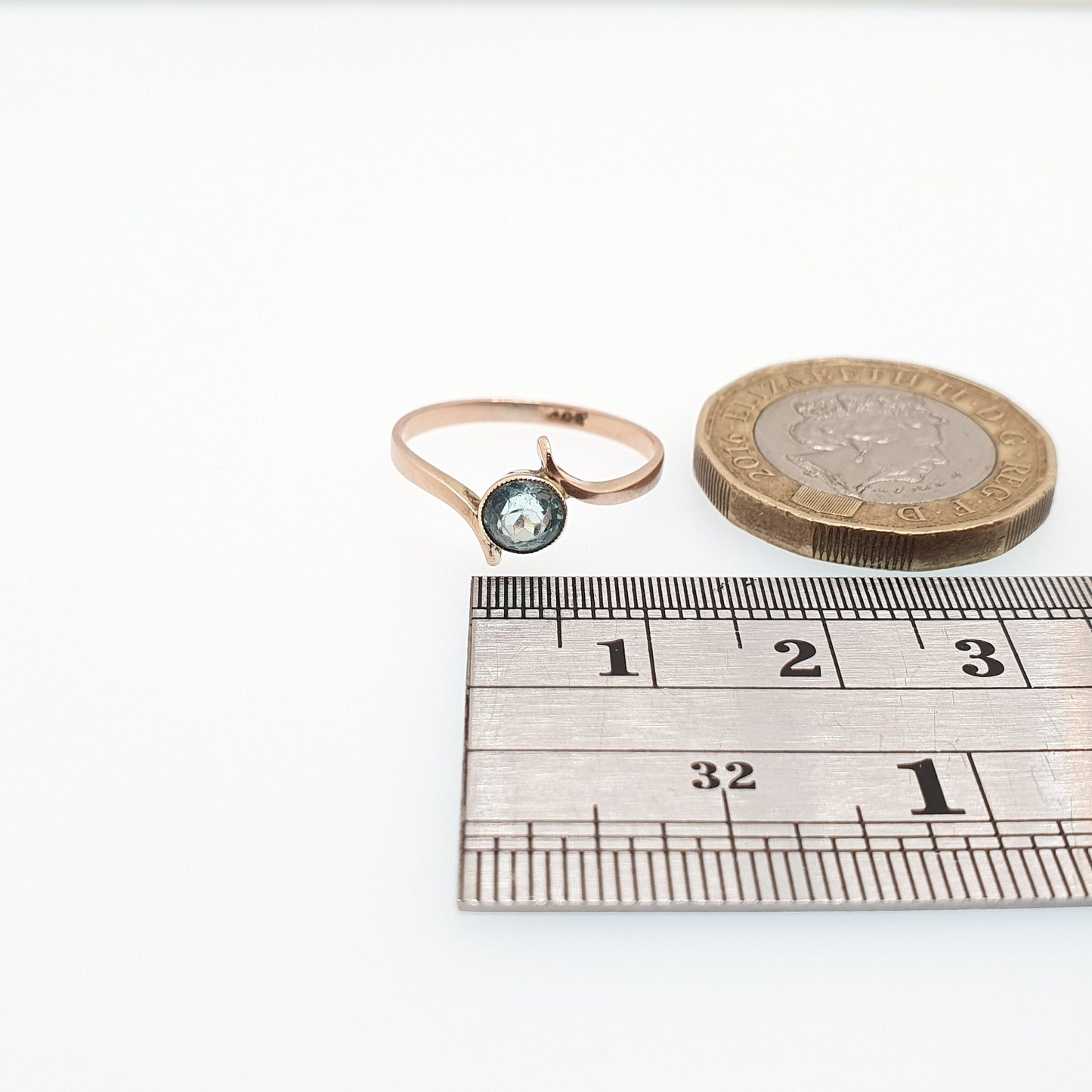 Antique 9ct 9k Gold Aquamarine Paste Ring Edwardian 1900s Solitaire Rose Gold Light Blue Solid 375 Fine Vintage Womens Jewelry Jewellery