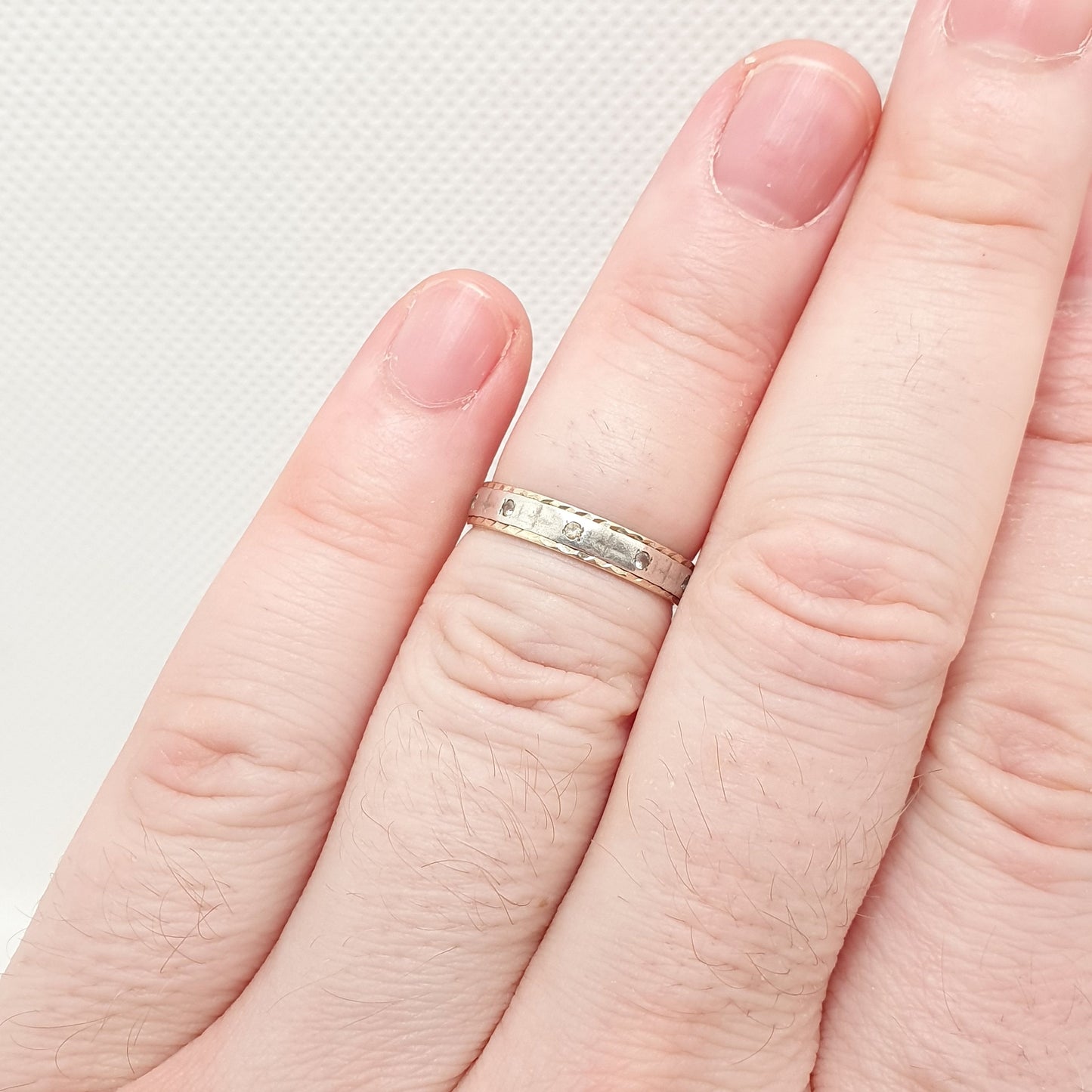 Antique 9ct 9k Gold Sterling Silver Eternity Ring Diamond White Spinel Band Art Deco Fine Estate Sparkly Full 1950s Womens Jewelry Jewellery