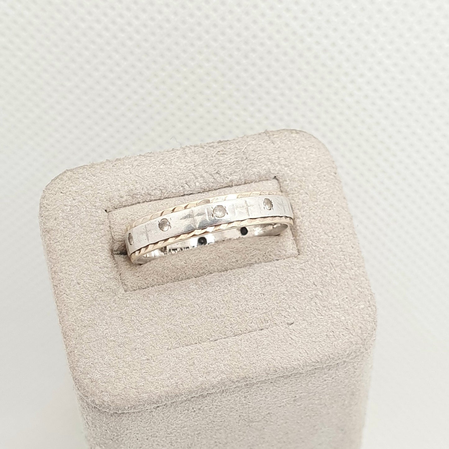 Antique 9ct 9k Gold Sterling Silver Eternity Ring Diamond White Spinel Band Art Deco Fine Estate Sparkly Full 1950s Womens Jewelry Jewellery