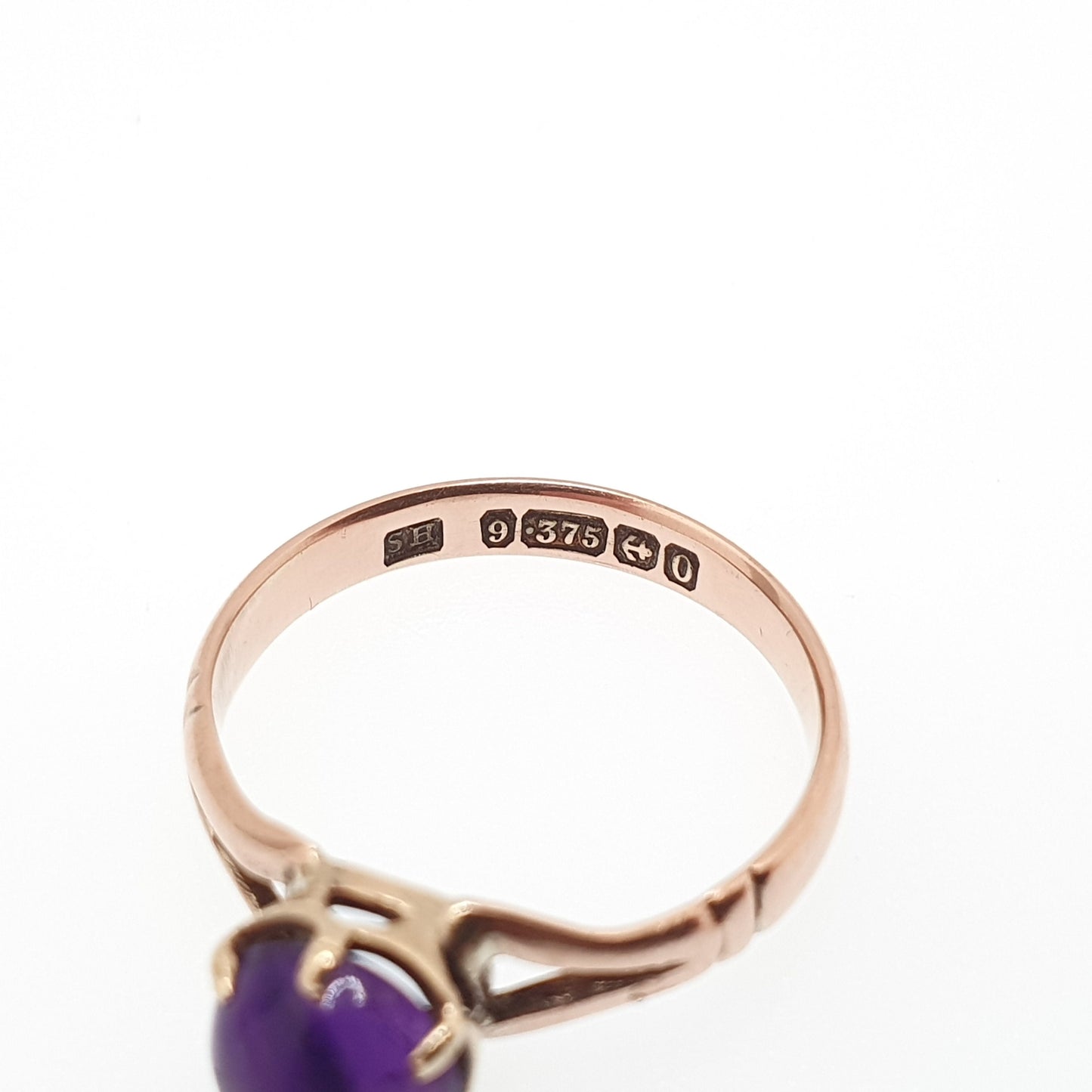 Antique 9ct 9k Rose Gold Amethyst Ring 1913 Hallmarked Solitaire Cabochon Solid 375 Genuine Gemstone Vintage 1910s Womens Jewelry Jewellery