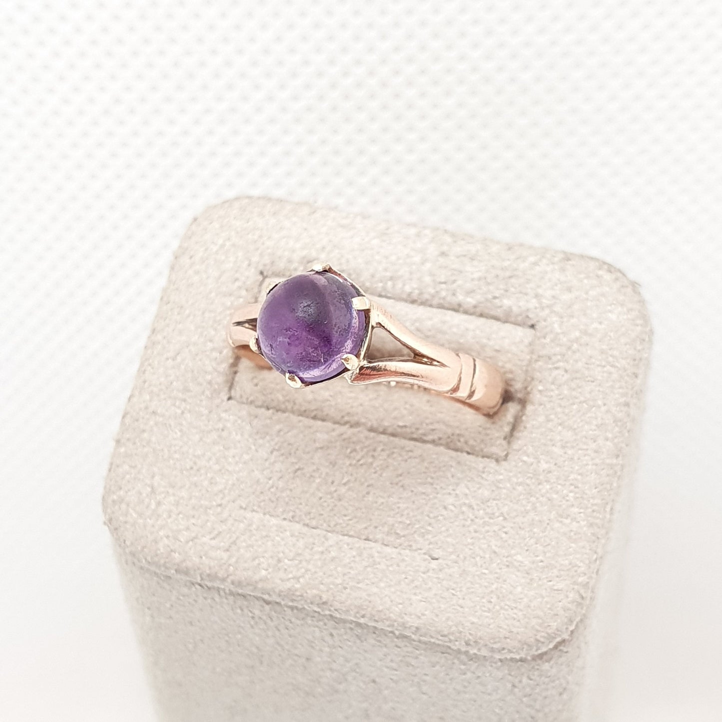 Antique 9ct 9k Rose Gold Amethyst Ring 1913 Hallmarked Solitaire Cabochon Solid 375 Genuine Gemstone Vintage 1910s Womens Jewelry Jewellery