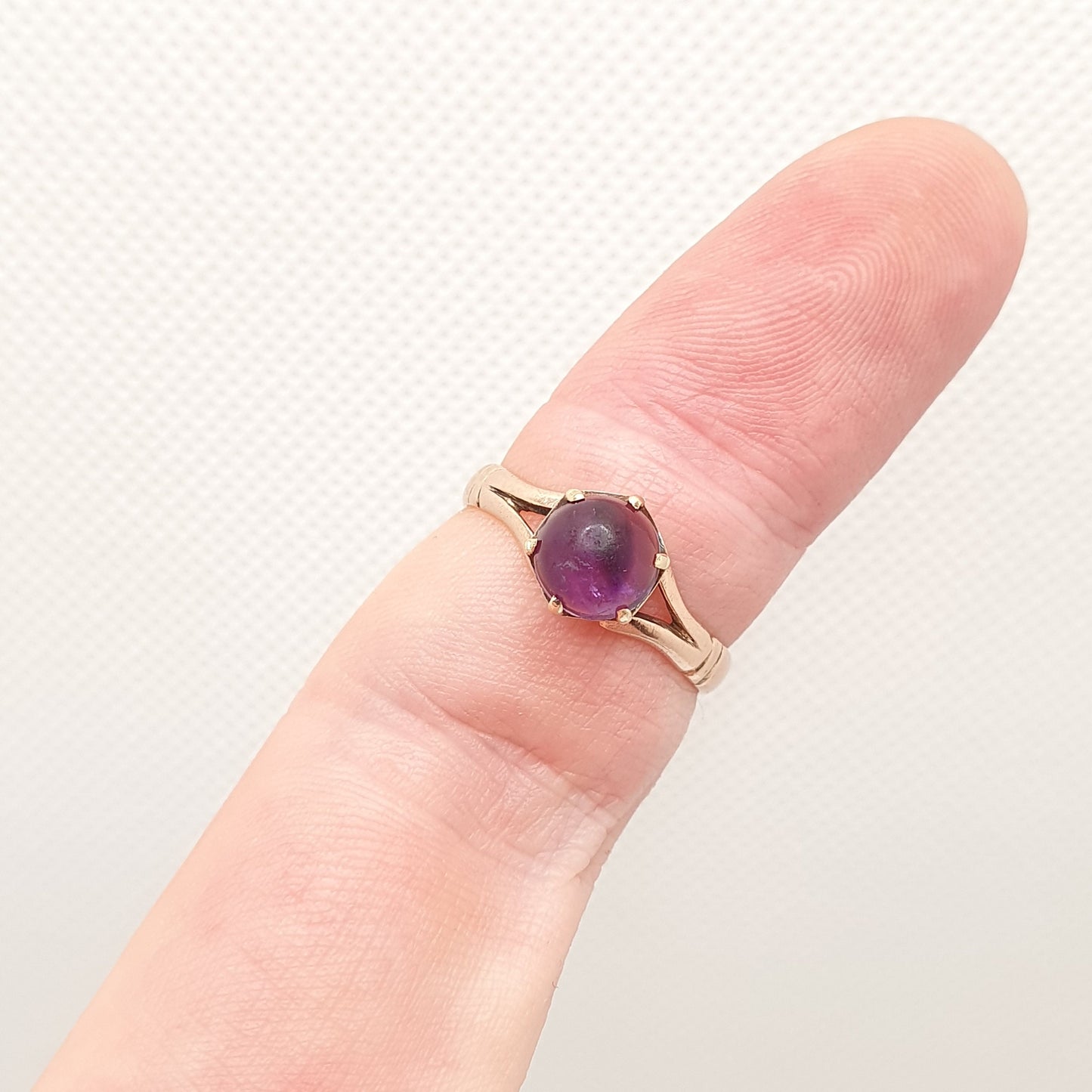 Antique 9ct 9k Rose Gold Amethyst Ring 1913 Hallmarked Solitaire Cabochon Solid 375 Genuine Gemstone Vintage 1910s Womens Jewelry Jewellery