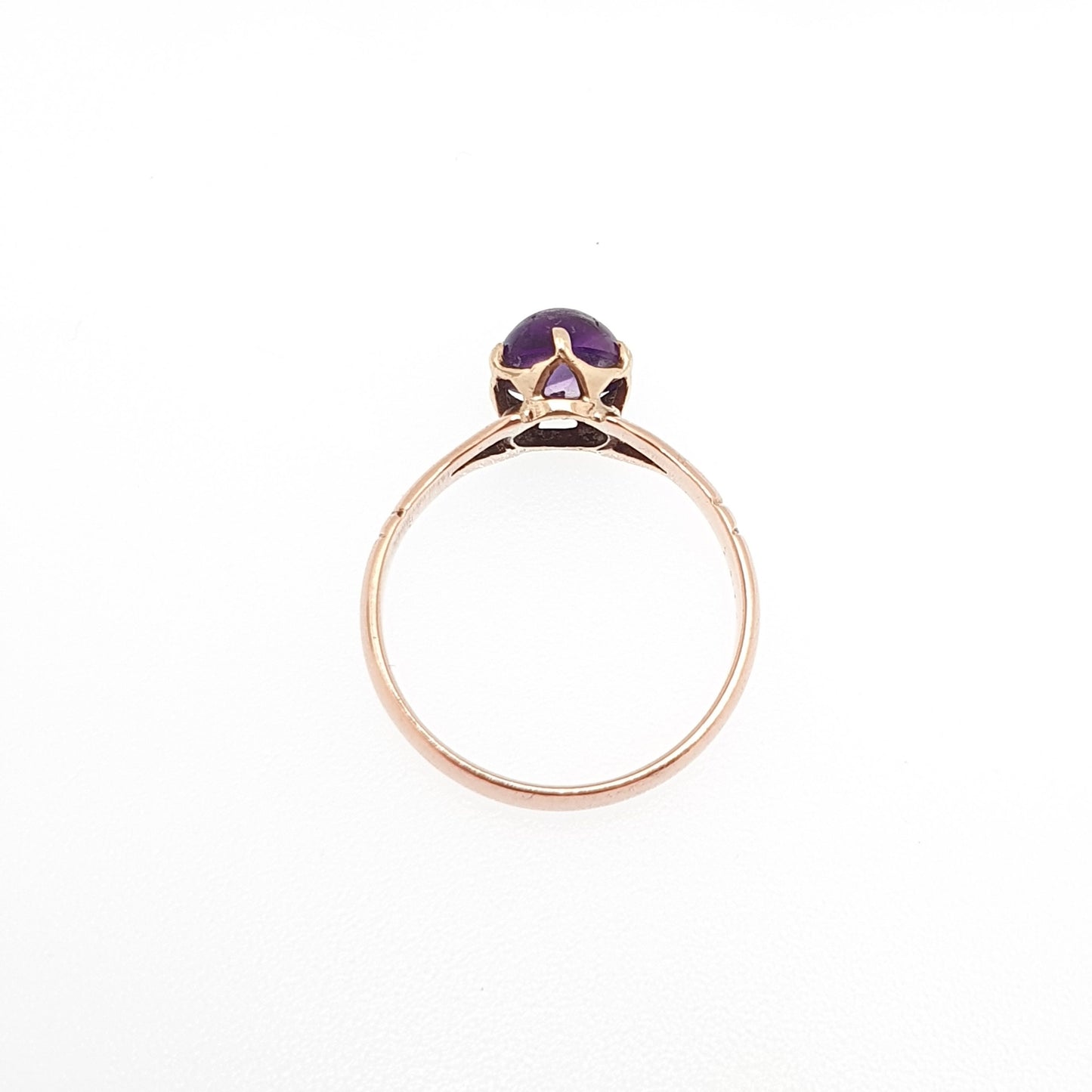 Antique 9ct 9k Rose Gold Amethyst Ring 1913 Hallmarked Solitaire Cabochon Solid 375 Genuine Gemstone Vintage 1910s Womens Jewelry Jewellery