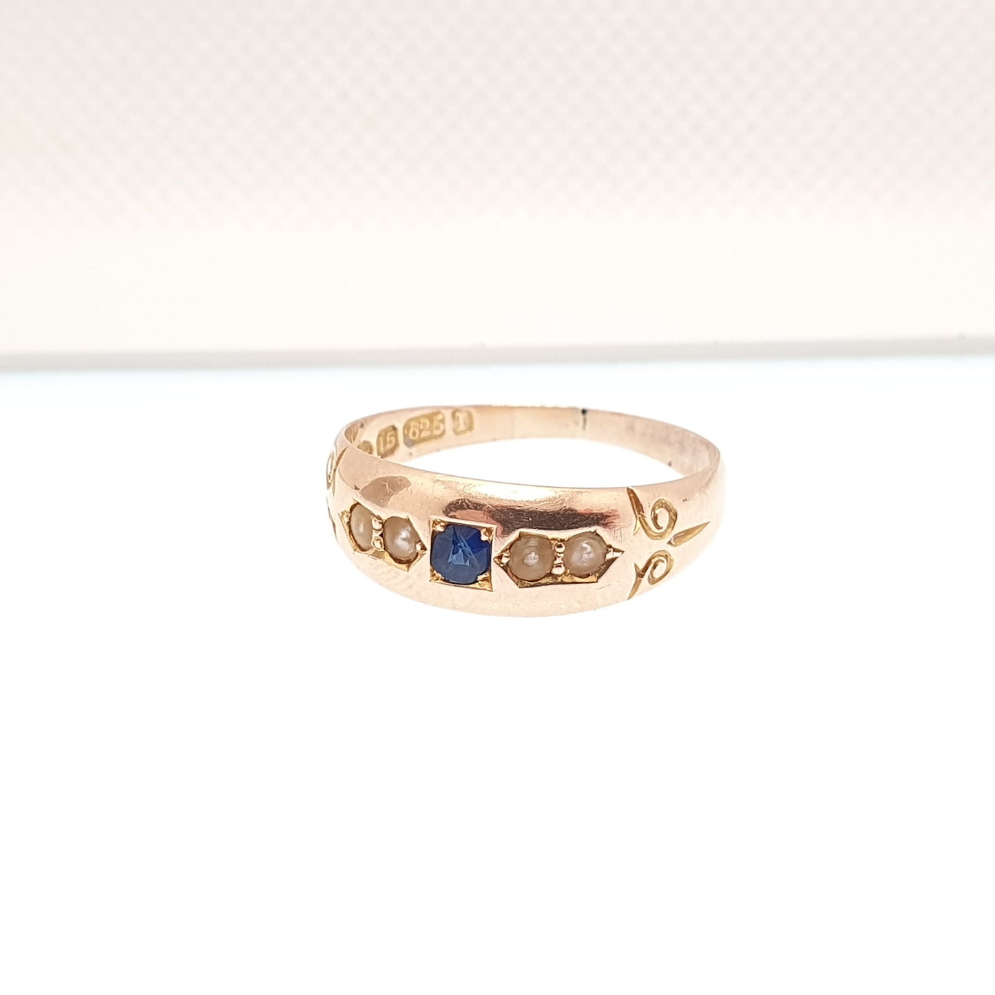 Antique 15ct Rose Gold Sapphire Ring Victorian Seed Pearl 1892 Hallmark Solid 625 15 Carat Fine Estate Womens Vintage Jewelry Jewellery