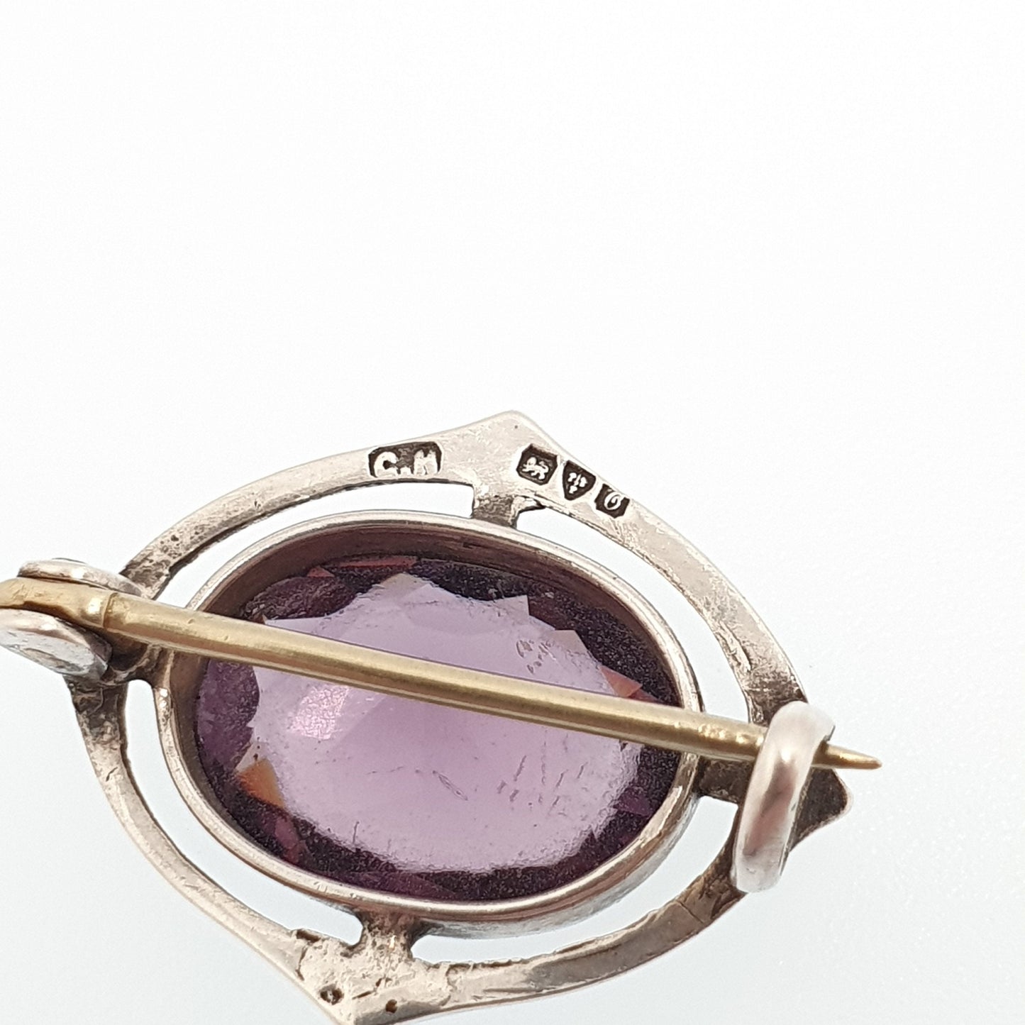 Antique Charles Horner Sterling Silver Amethyst Paste Brooch 1914 Hallmark Art Nouveau Oval Cut Genuine CH Vintage Jewellery Jewelry