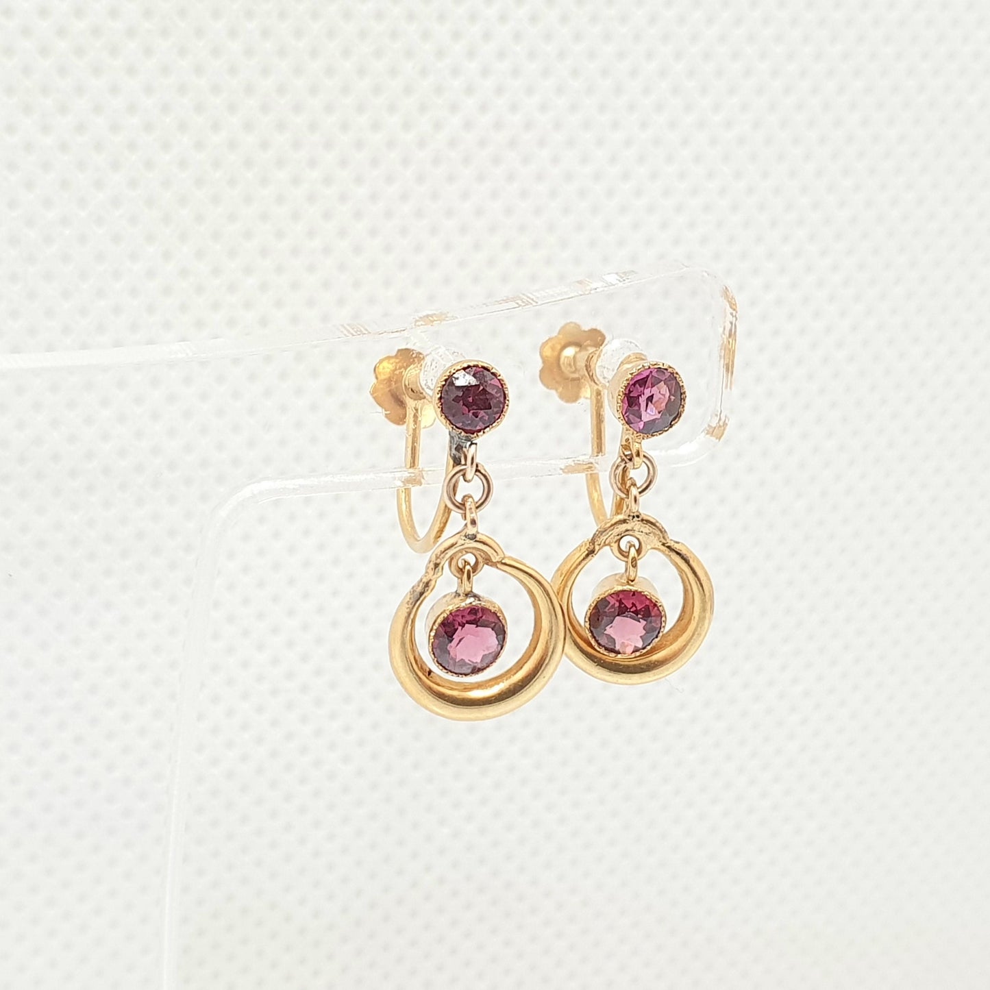 Antique 9ct 375 Gold Garnet Earrings Edwardian Target Pink Purple Real Genuine Solid 9k Screw Back Womens Vintage Jewelry Jewellery Bead