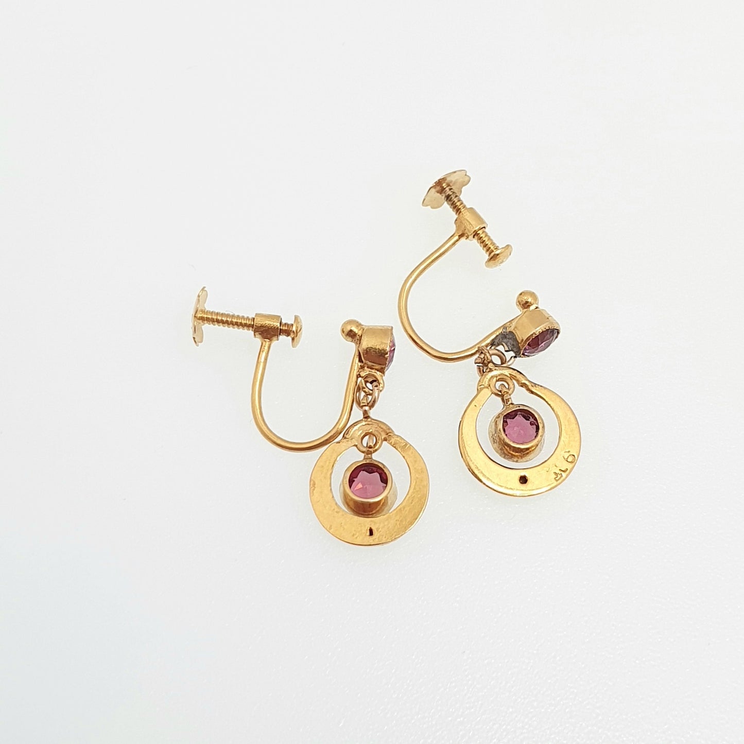 Antique 9ct 375 Gold Garnet Earrings Edwardian Target Pink Purple Real Genuine Solid 9k Screw Back Womens Vintage Jewelry Jewellery Bead