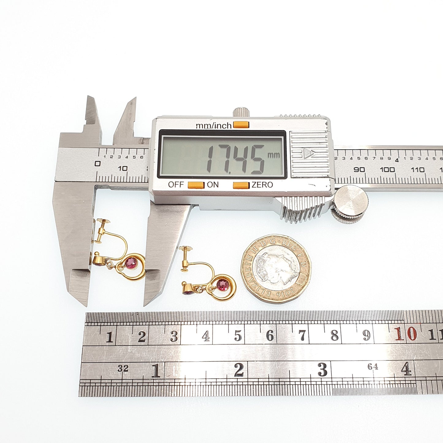 Antique 9ct 375 Gold Garnet Earrings Edwardian Target Pink Purple Real Genuine Solid 9k Screw Back Womens Vintage Jewelry Jewellery Bead